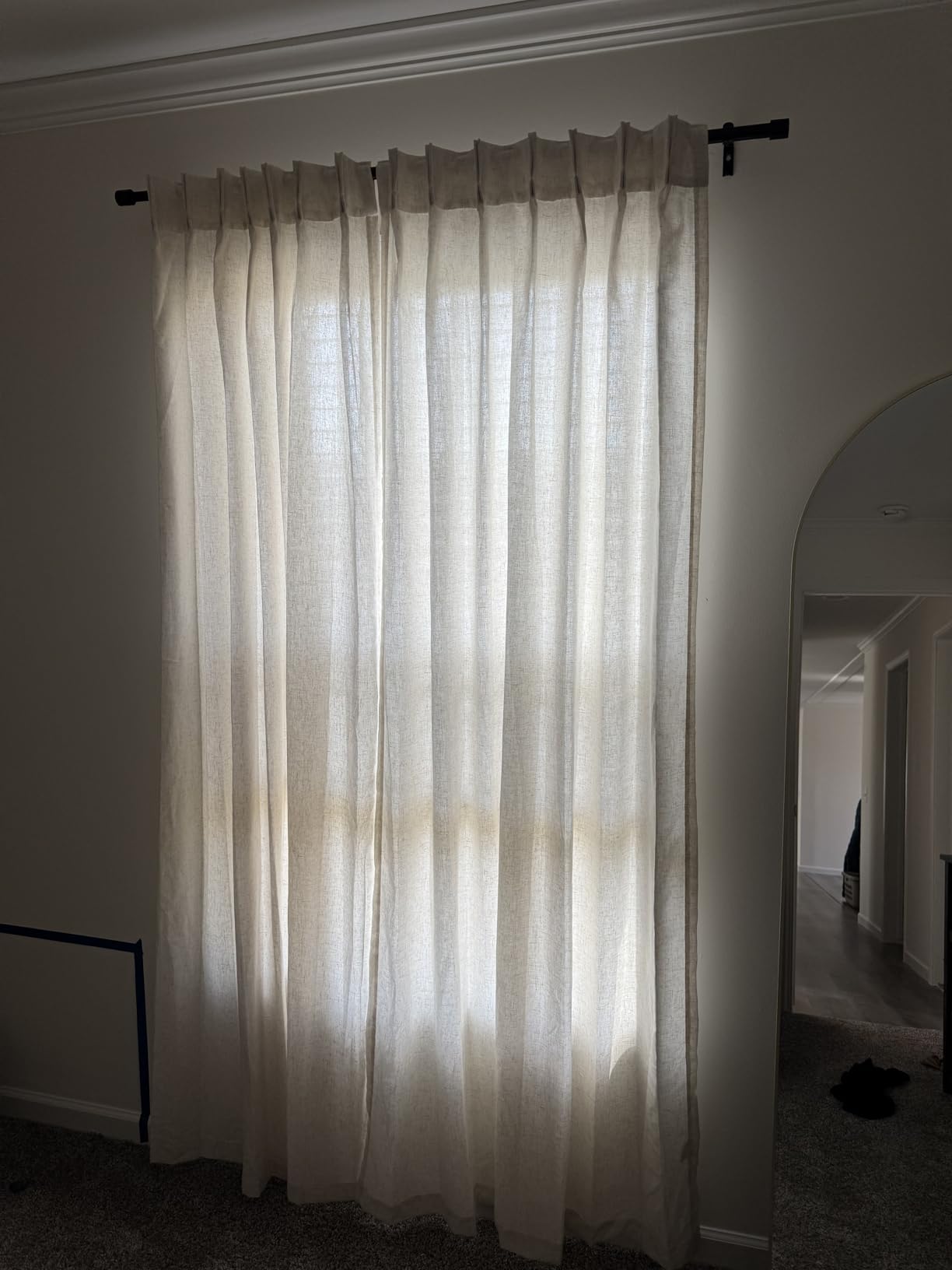 Pinch Pleated Linen Curtains 108 Inches long for Living Room 2 Panels Set Cream Beige Flax Pleat Drapes Back Tab Semi Sheer Neutral Boho Ceiling to Floor 108 Inch Curtains for Bedroom Window 9 FT customer photo 2
