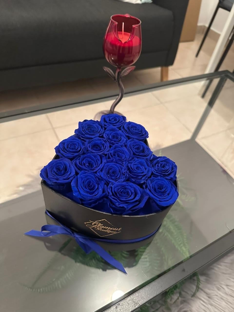 GLAMOUR BOUTIQUE 27 Flower Forever Heart Shape Box, Eternal Preserved Roses Gift for Her, Lasting Flowers, Premium Floral Heart Box for Birthday, Anniversary or Valentine's Day, Blue customer photo 1