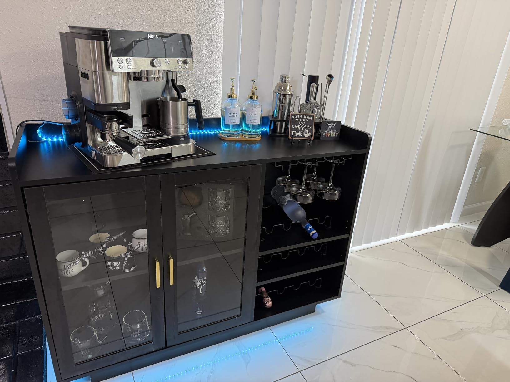 Loomie Wine Bar Cabinet with LED Lights, Floating Coffee Bar with Glass Rack customer photo 1