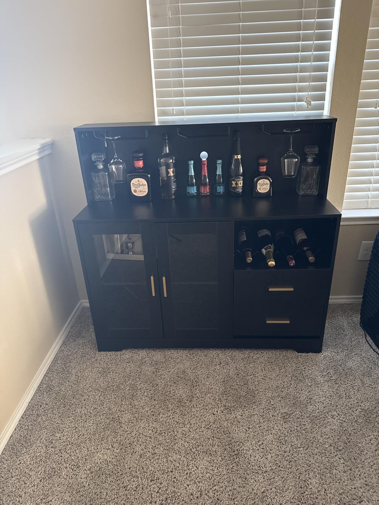 Auromie Wine Bar Cabinet with LED Light, Home Coffee Cabinet with Wine and Glass Rack, Kitchen Buffet Sideboard customer photo 1