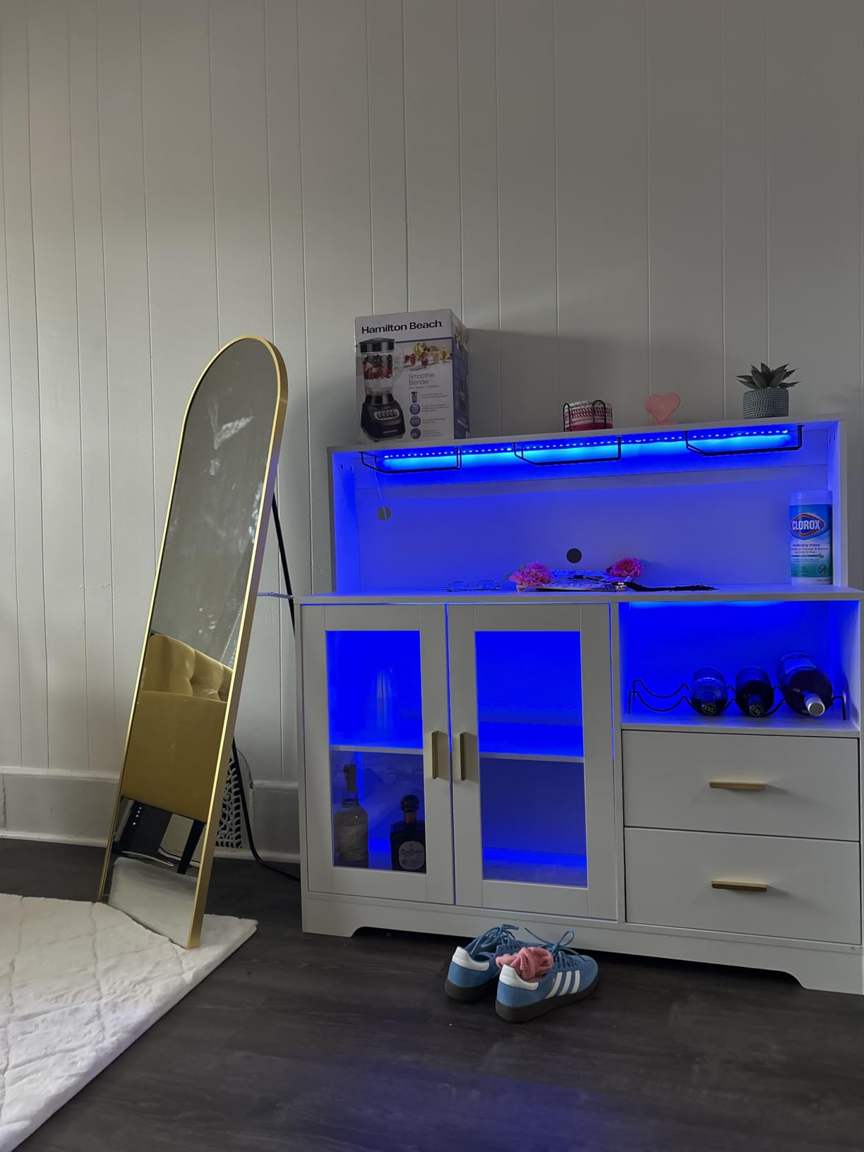 Auromie Wine Bar Cabinet with LED Light, Home Coffee Cabinet with Wine and Glass Rack, Kitchen Buffet Sideboard customer photo 2