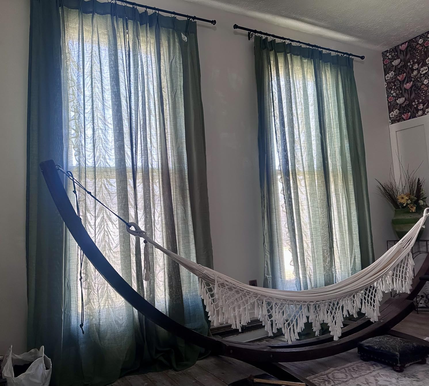 MIULEE 96 Inches Long Pinch Pleated Natural Linen Curtains 2 Panels Set for Bedroom Living Room, Viral Pleat Semi Sheer Drapes Light Filtering Textured Sheer Curtains with Hooks Floor to Ceiling customer photo 1