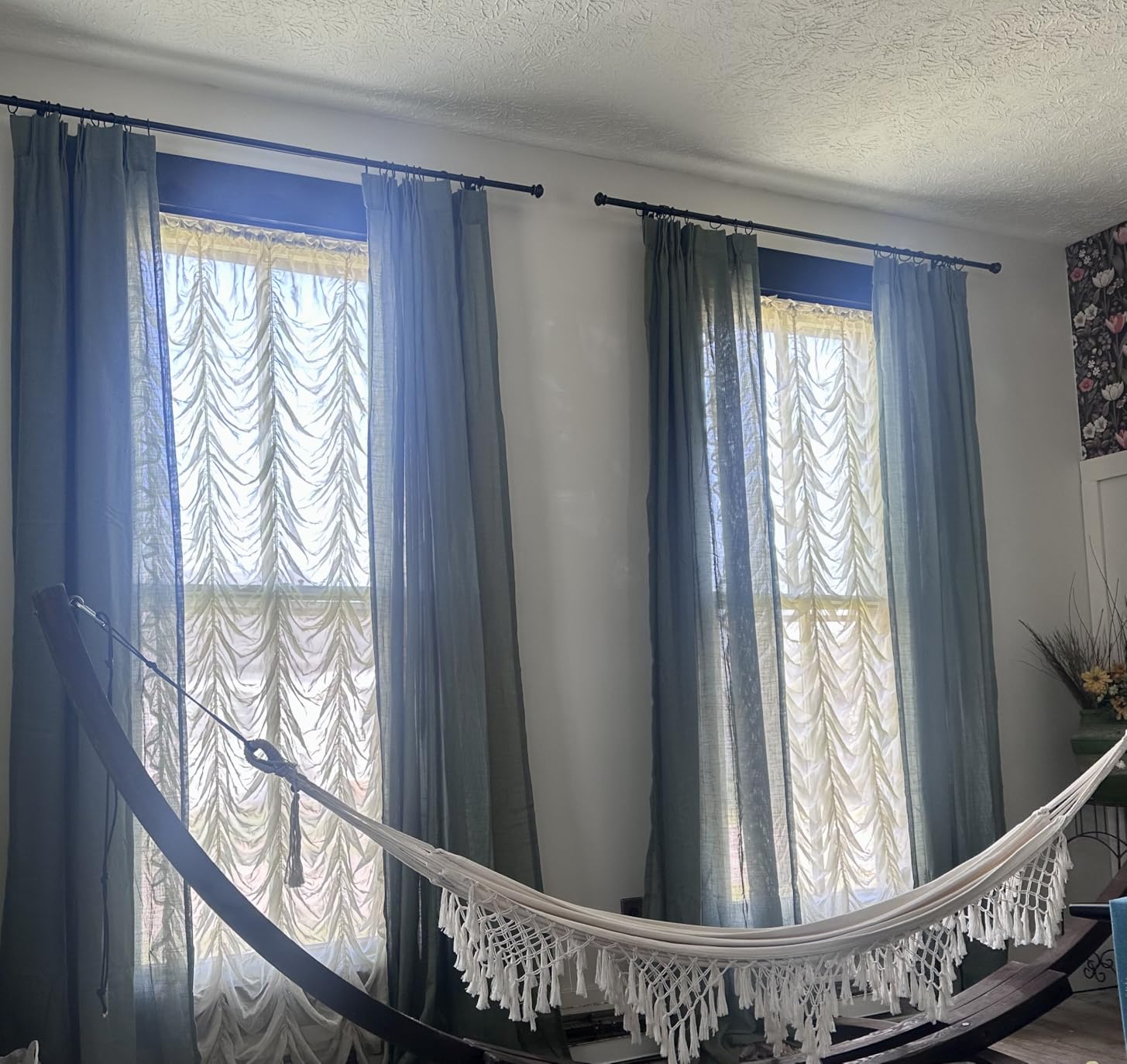 MIULEE 96 Inches Long Pinch Pleated Natural Linen Curtains 2 Panels Set for Bedroom Living Room, Viral Pleat Semi Sheer Drapes Light Filtering Textured Sheer Curtains with Hooks Floor to Ceiling customer photo 2