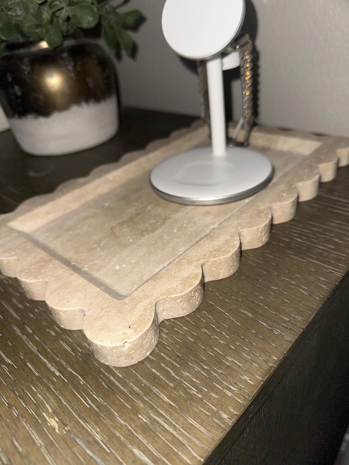 Natural 100% Marble Vanity Tray Luxury Scalloped Marble Storage Rectangle Italian Travertine Tray for Home Decor Stone Tray for Bathroom/Kitchen/Candle Key (Rectangle-11.8 * 7.4-Beige Travertine) customer photo 1