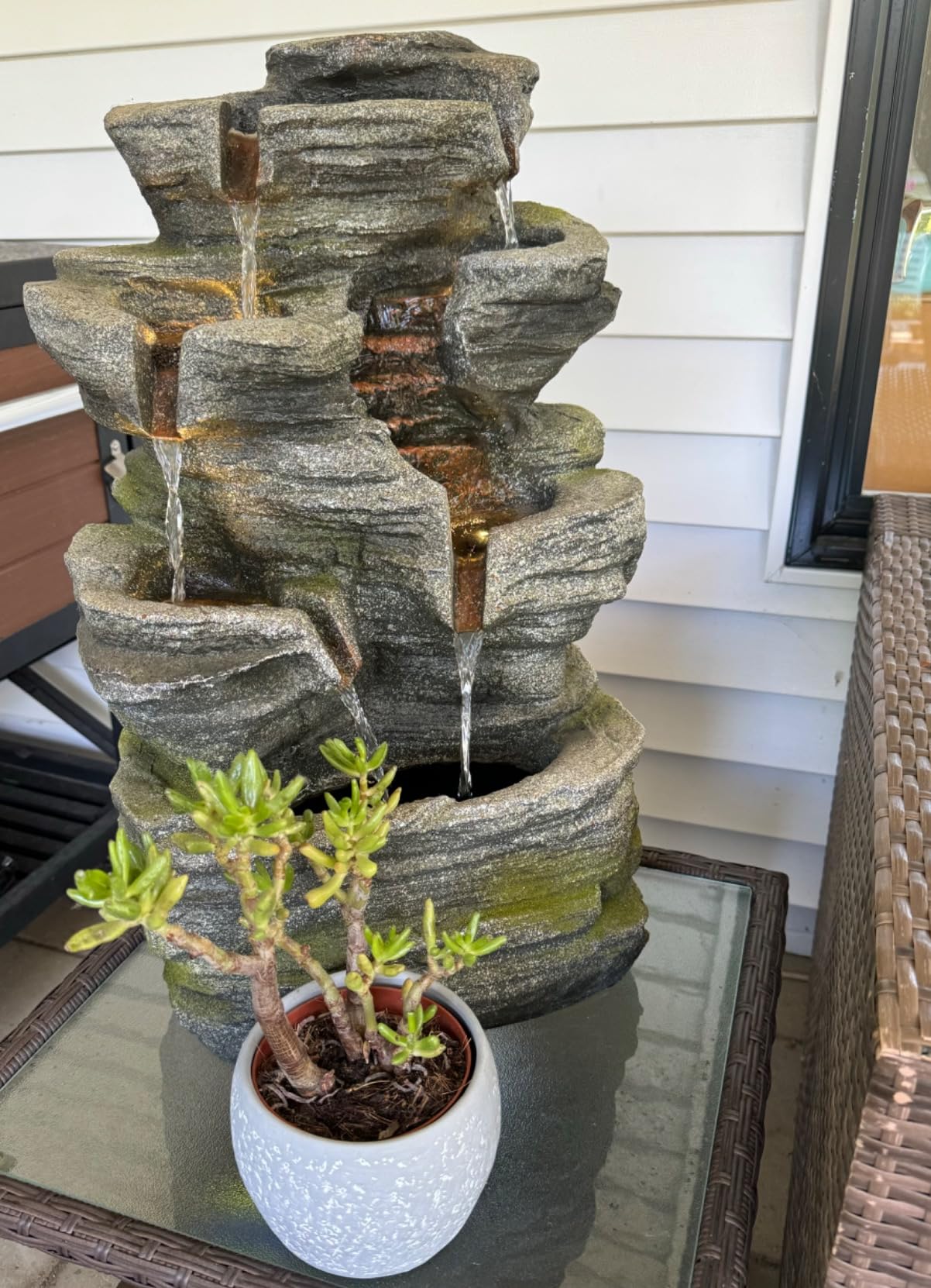 6 Tier Cascading Rock Solar Water Fountain Outdoor Garden Waterfall Decor for Garden, Patio, Backyard, Deck, Porch and Home Art Decor,24.4