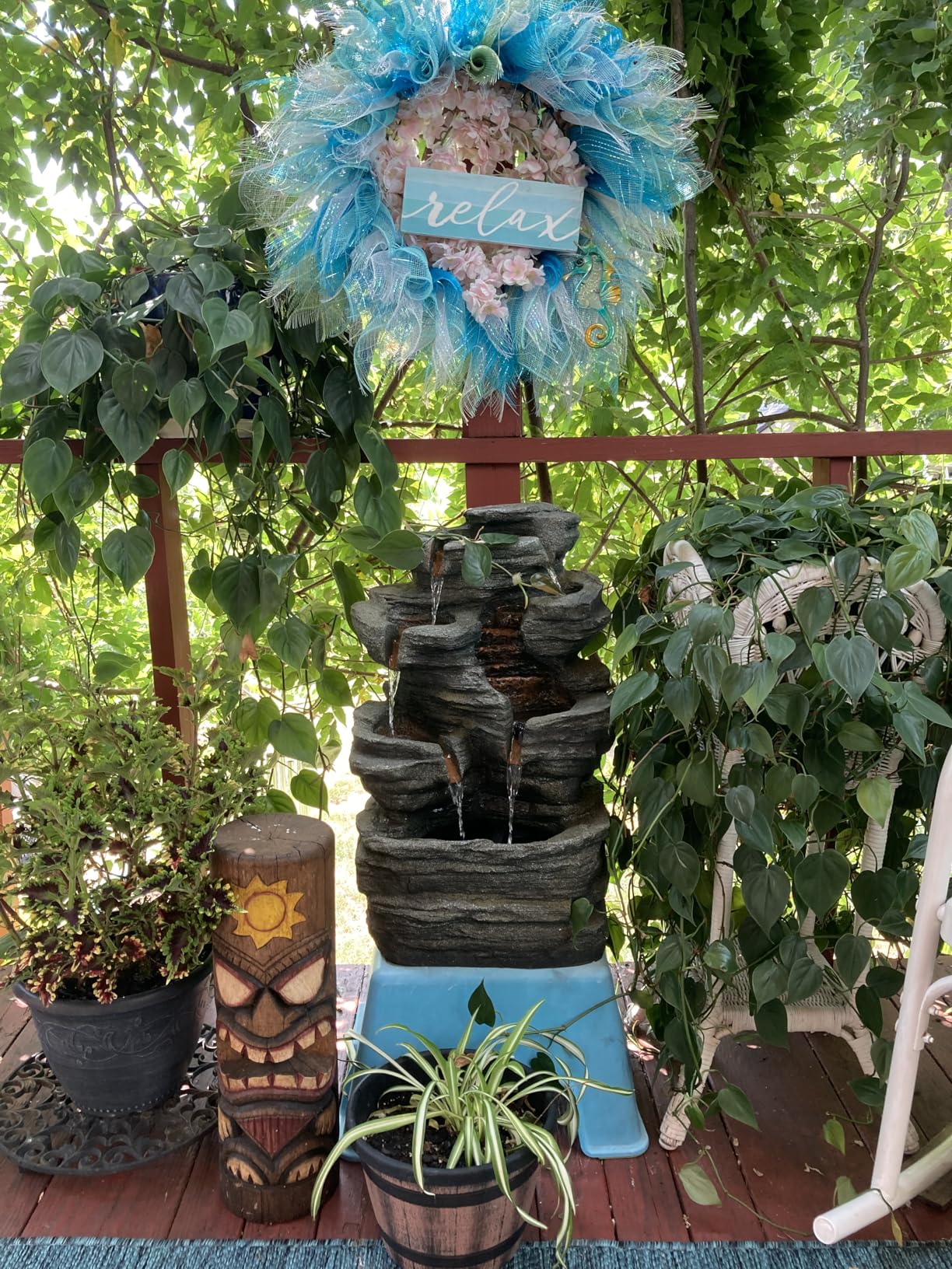 6 Tier Cascading Rock Solar Water Fountain Outdoor Garden Waterfall Decor for Garden, Patio, Backyard, Deck, Porch and Home Art Decor,24.4