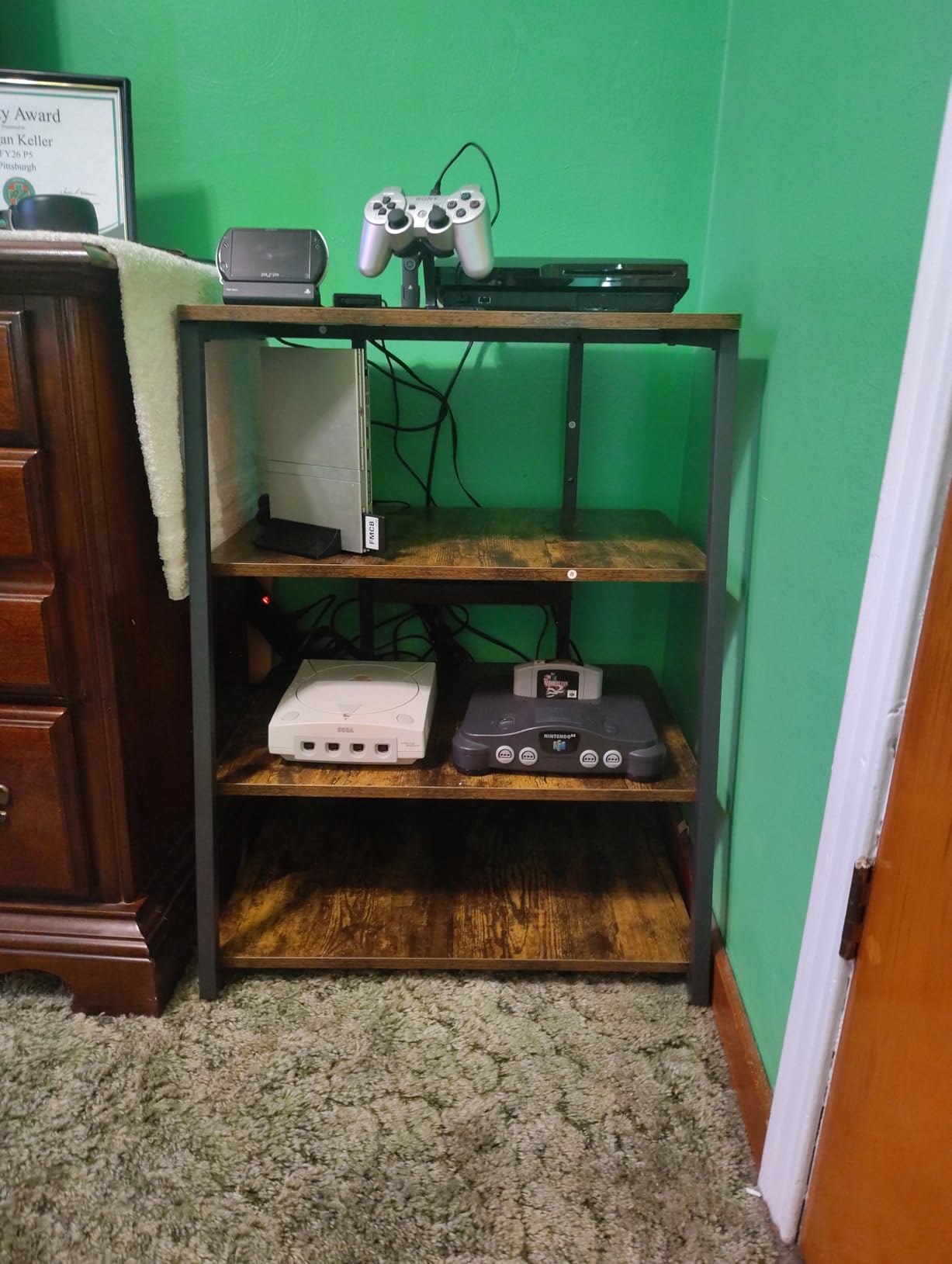 Armocity 5-Tier AV Media Stand with Power Strips, Media Console with LED Lights, Audio Tower Rack with Adjustable Shelves, Stereo Stands and Racks, 40.8'', Rustic Brown customer photo 1
