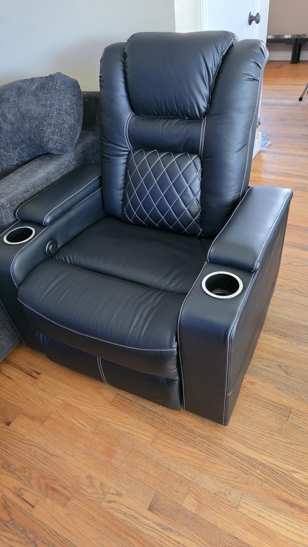 CANMOV Electric Power Recliner Chair Set of 2, Breathable Leather Home Theater Seating with Hidden Arm Storage, Power Recliner Chair for Living Room with USB Ports and Cup Holders,Black customer photo 2