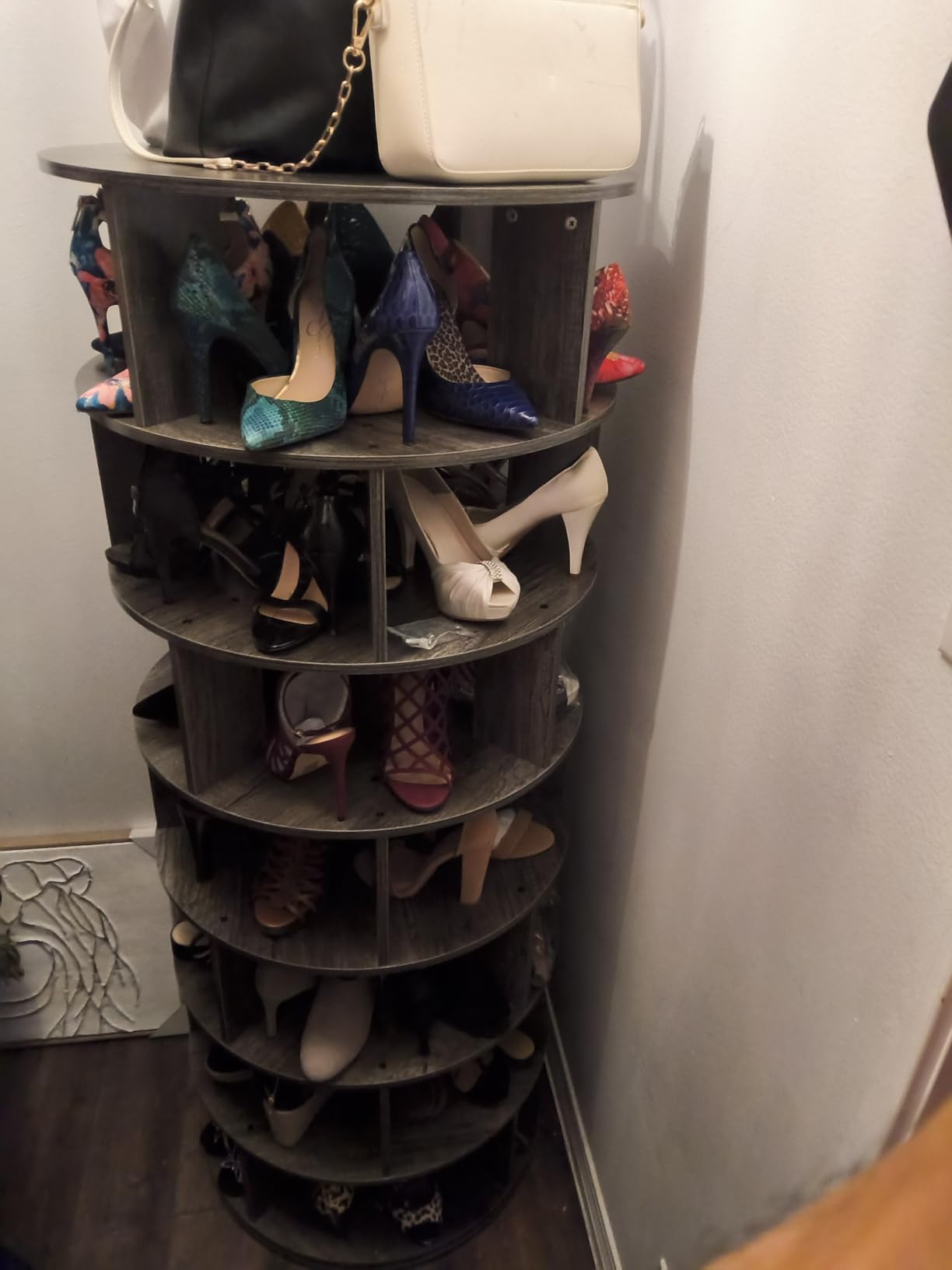 Aheaplus Rotating Shoe Rack Tower, 7-Tier Spinning Shoe Rack 360 Revolving Shoe Rack Organizer for Closet, Display Round Storage Carousel Shoes Closet Organization, Rustic Brown customer photo 2