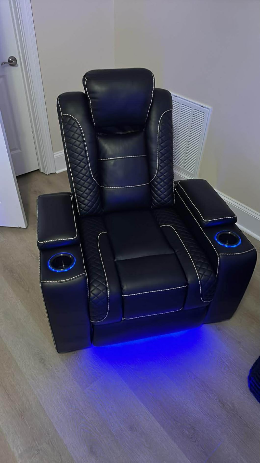 ANJ Power Home Theater Seating, PU Leather Electric Recliner Chair with Adjustable Headrest, Dual Motors Movie Reclining Chairs with LED Lights, USB Port, Cup Holders, Hidden Arm Storage customer photo 2