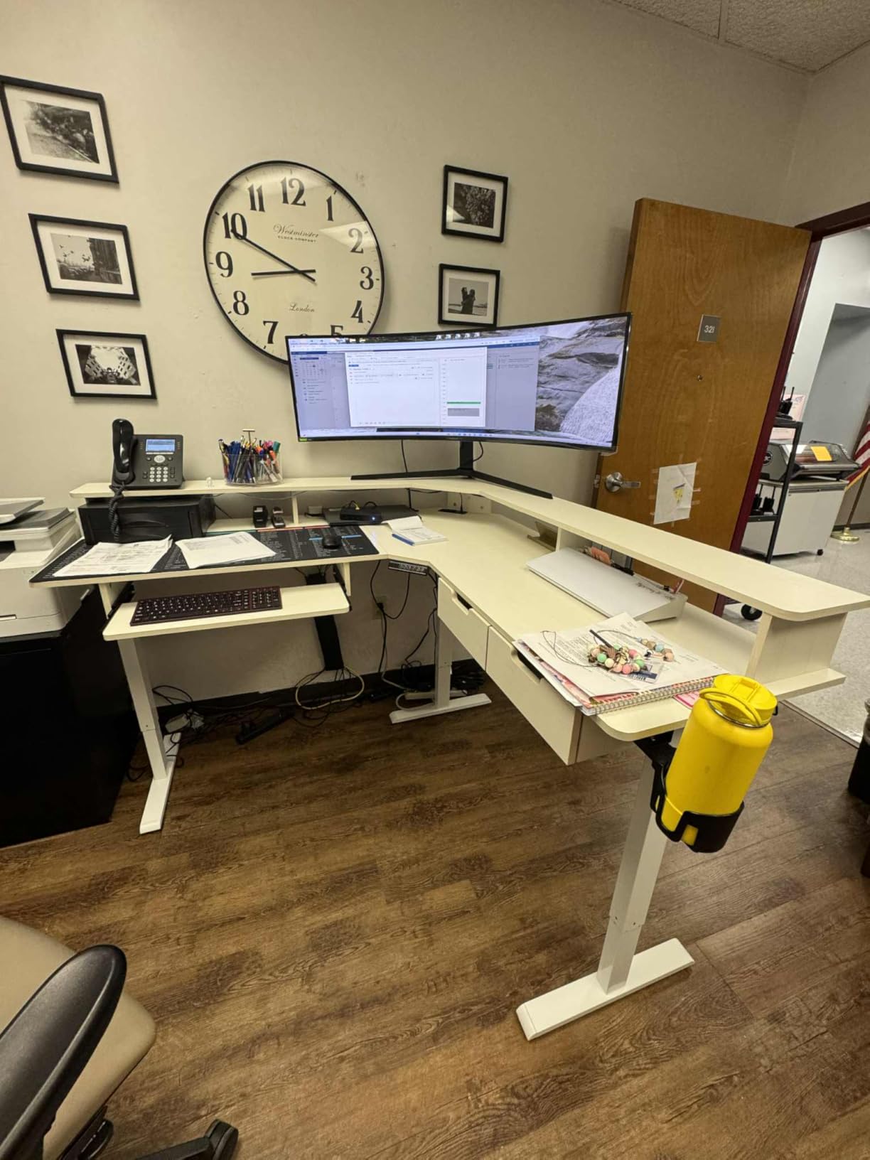 RedLemon 60 Inches L Shaped Electric Standing Desk, Height Adjustable Corner Gaming Desk with Drawers, Keyboard Tray, Power Outlets & LED Lights, Computer Desk with Monitor Shelf, Dark Rustic Oak customer photo 2