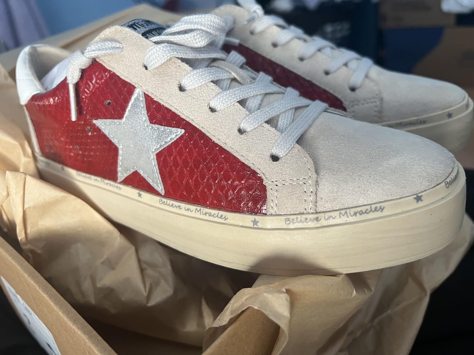 Mi.iM Gaby Rubber Sole Lace-up Snake Print Suede Star Sneakers customer photo 1