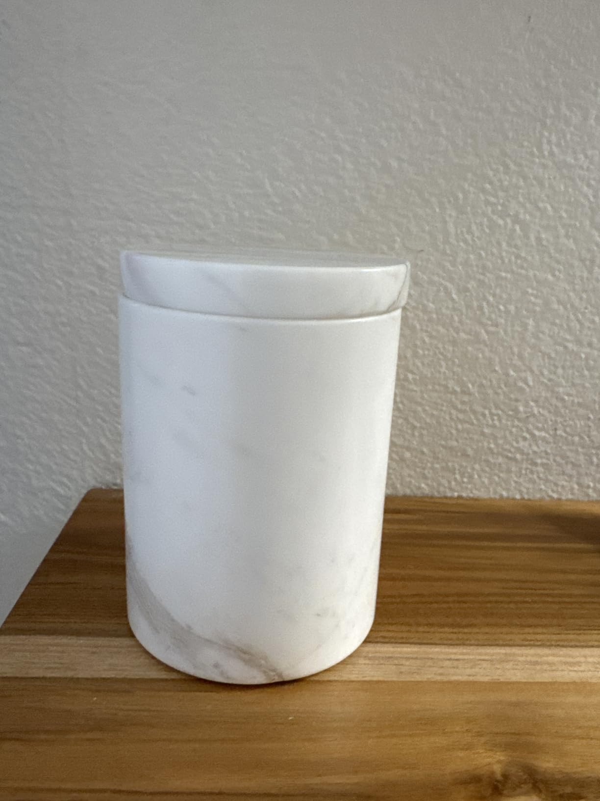 WORHE Travertine Qtip Holder Dispenser with Lid for Cotton Swabs, Balls, Pads, Floss Picks Large Capacity Marble Apothecary Jar for Bathroom Essentials Decor, Vanity Makeup Storage Organizer Beige(WH050) customer photo 1