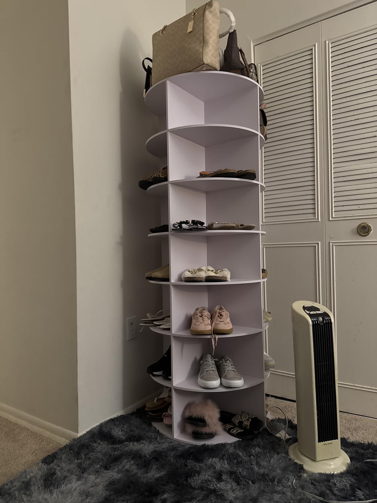 MAGIC UNION Rotating Shoe Rack Tower 7 Tier Organizer, Vertical Spinning Shoe Display Lazy Susan, Revolving 360 White Shoe Rack Storage Round Carousel, Rotate Shoes Closet Organization customer photo 1