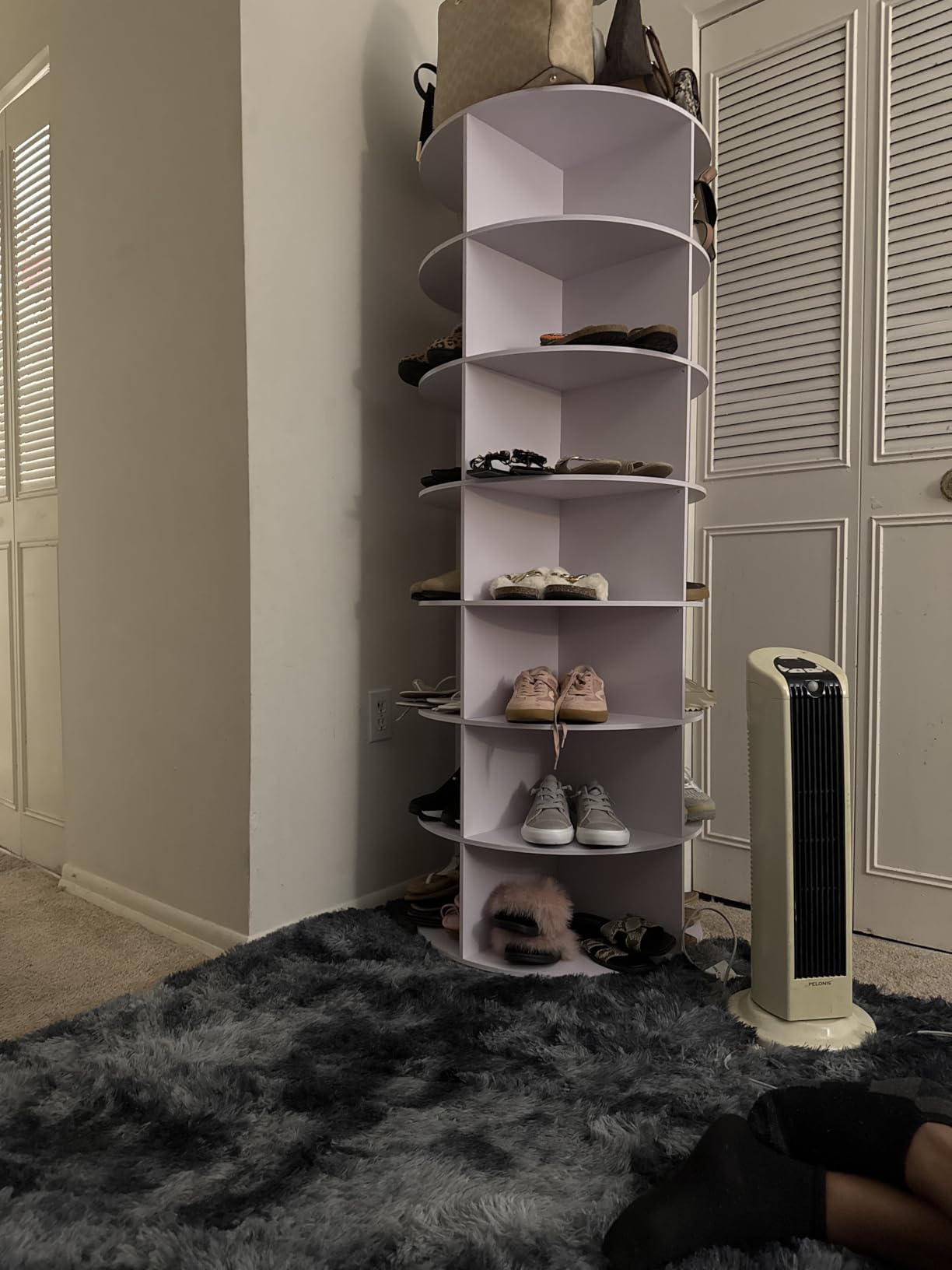 MAGIC UNION Rotating Shoe Rack Tower 7 Tier Organizer, Vertical Spinning Shoe Display Lazy Susan, Revolving 360 White Shoe Rack Storage Round Carousel, Rotate Shoes Closet Organization customer photo 2