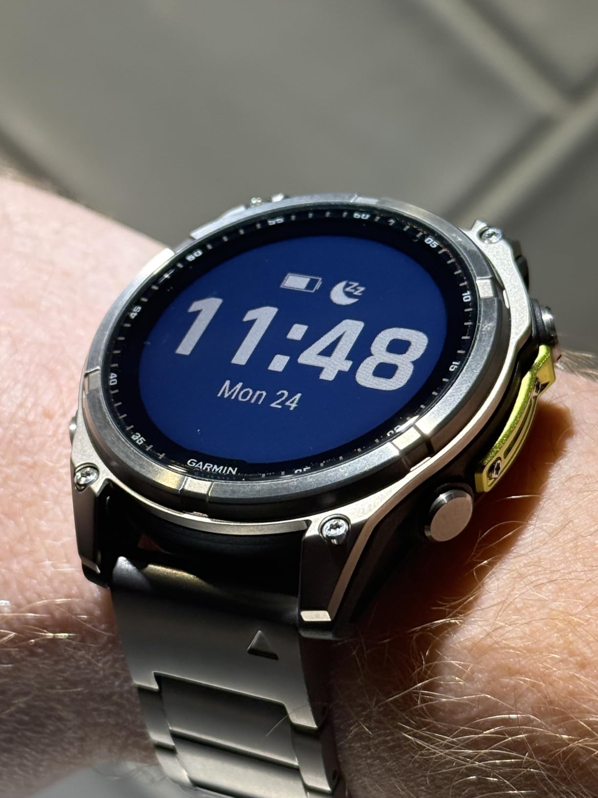fēnix 8 - 47 mm, Solar, Sapphire, Premium Multisport GPS Smartwatch, Long-Lasting Battery Life, Dive-Rated, Built-in LED Flashlight, Titanium with Amp Yellow/Graphite Band customer photo 2