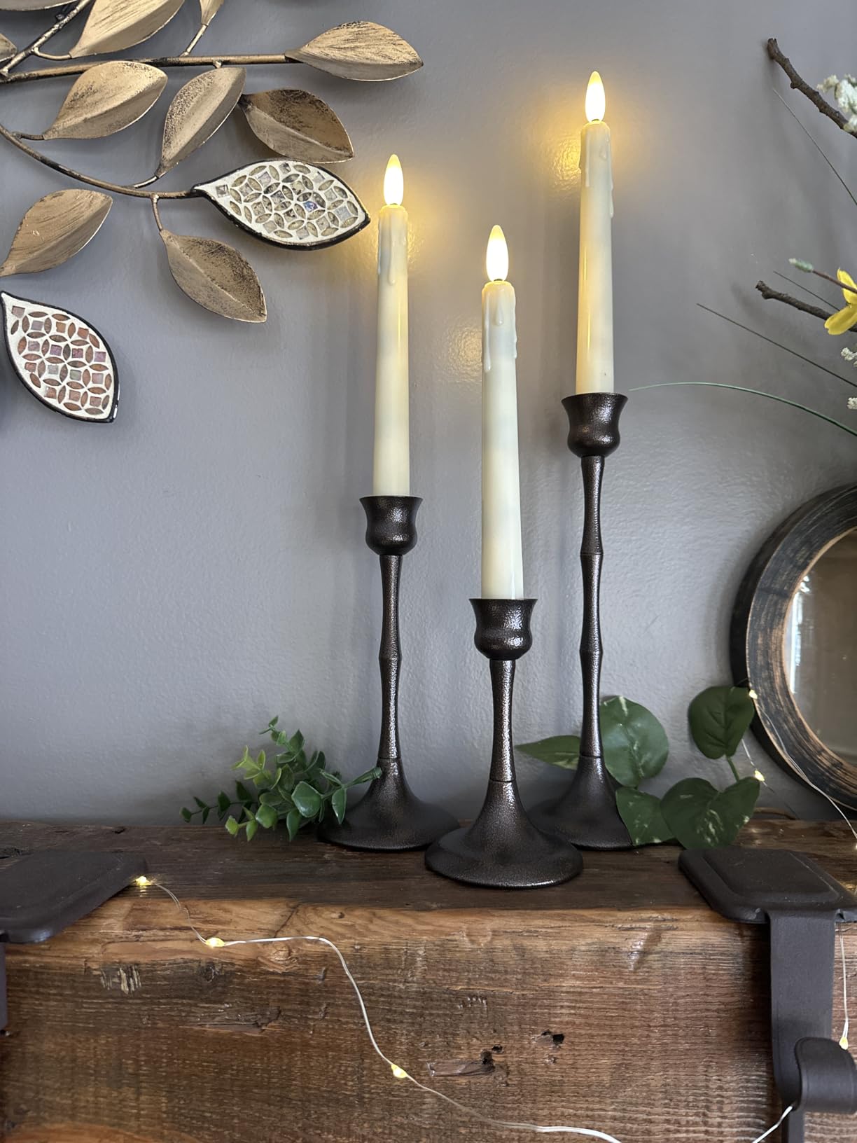 Vintage Metal Candlestick Holders, Set of 3 Bronze Candle Holders for Candlesticks Antique Taper Candle Stand Candle Sticks Holder for Housewarming Wedding Mantelpiece Table Centerpiece Decor customer photo 1
