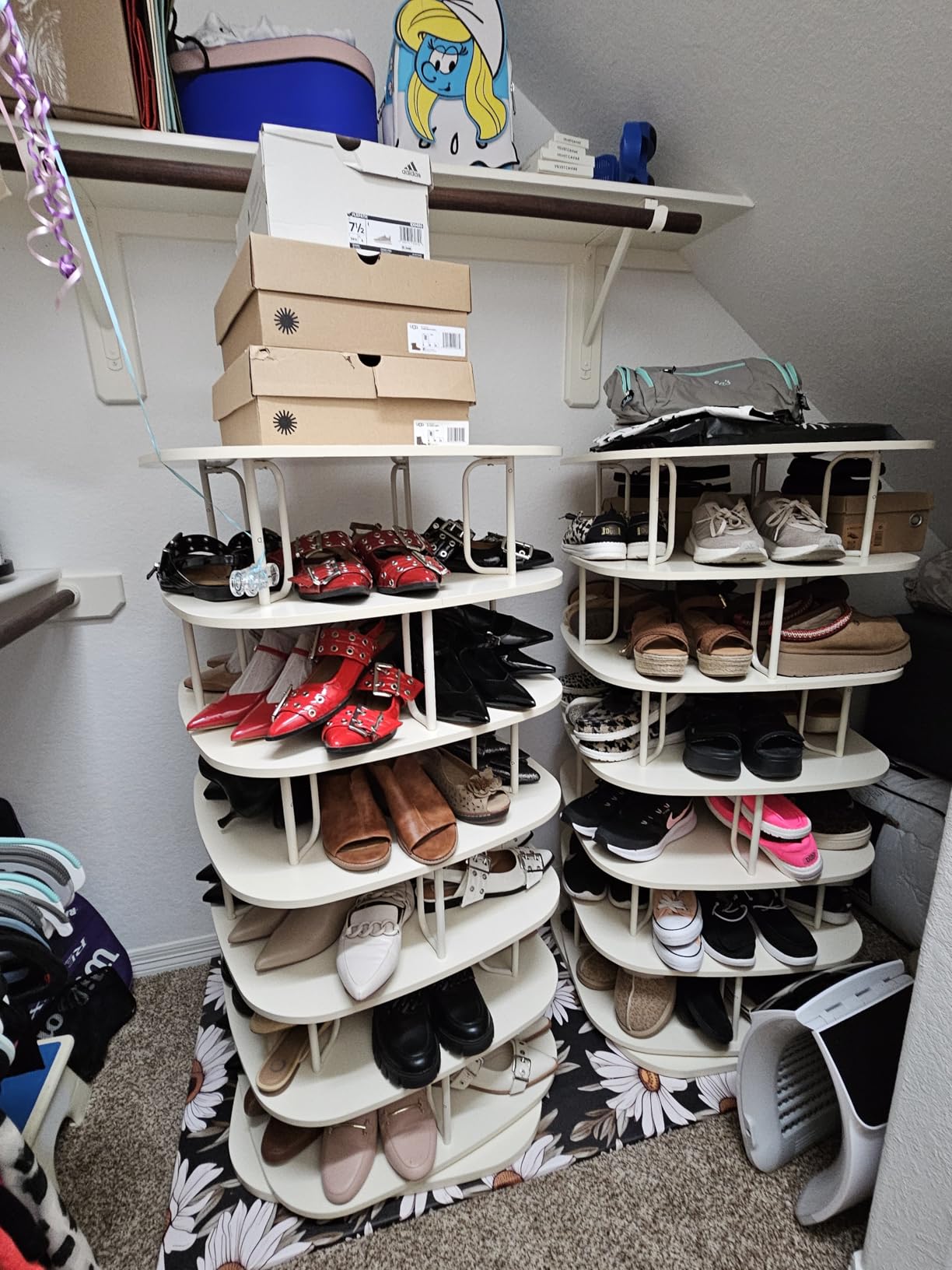 VASAGLE 7-Tier Shoe Rack, Rotating Shoe Rack Tower, Shoe Closet Organizer, Shoe Shelf, 28-35 Pairs, 23.6 x 23.6 x 47.2 Inches, for Entryway, Living Room, Closet, Cream White ULBS041W01 customer photo 1