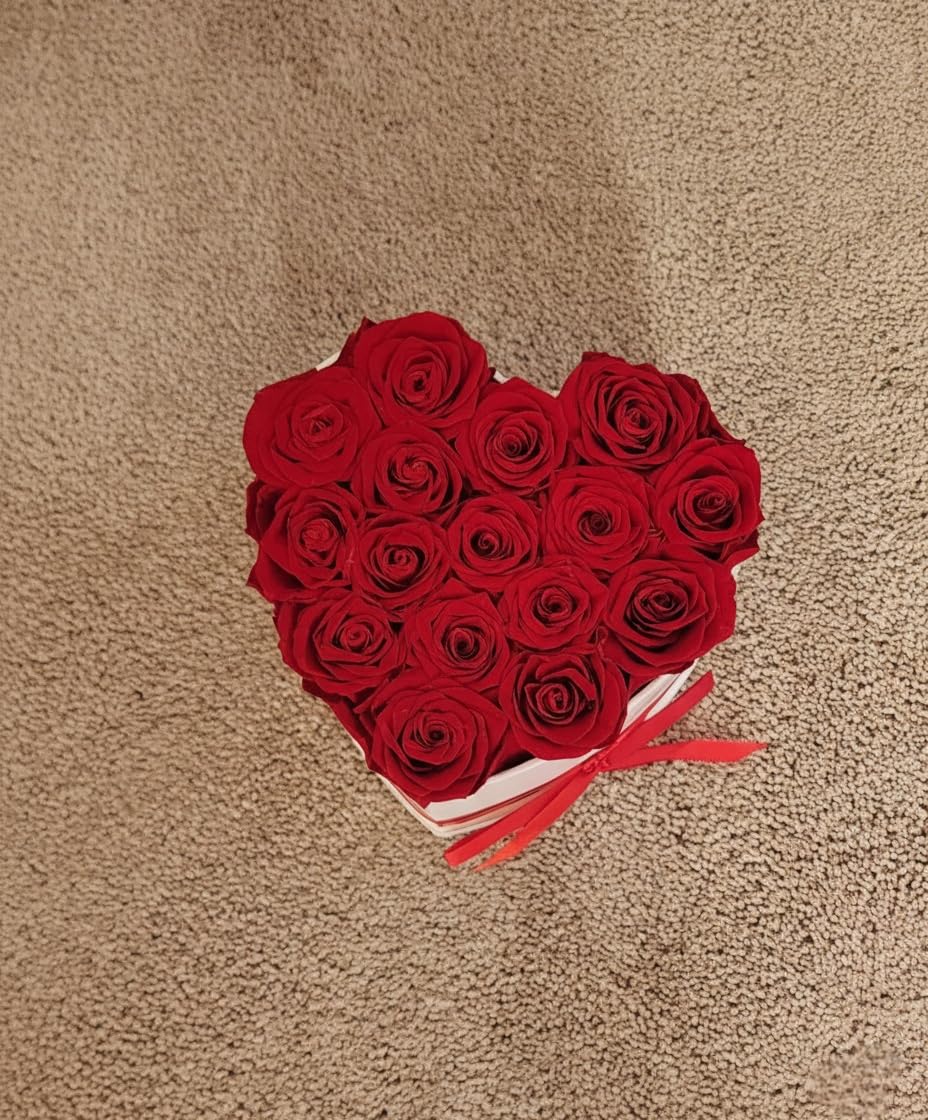 GLAMOUR BOUTIQUE Preserved Roses in a Box - Gifts for Her, Wife & Mom, Rose Flowers Forever Decor for Birthday Gift, Get Well Flower Bouquet Cased in White Box with Cover - Red - 16 customer photo 1