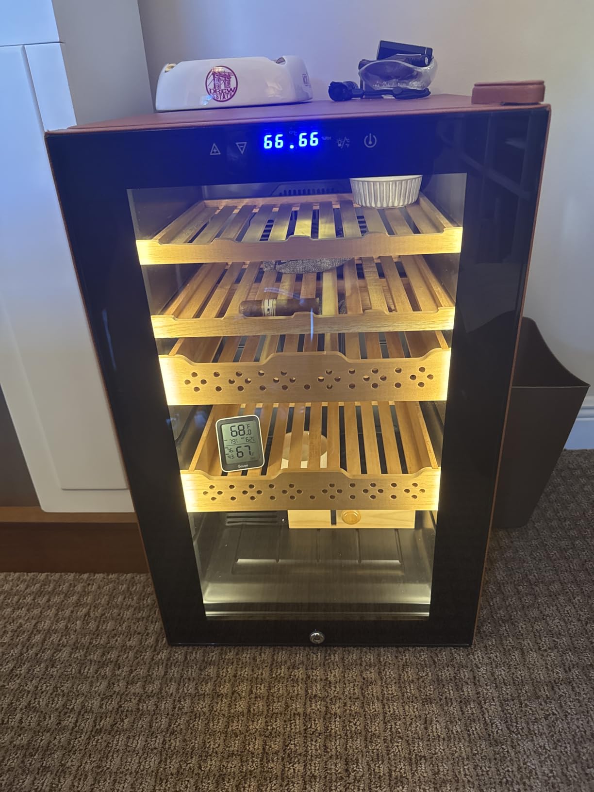 Electric Humidor for Cigars, 50L 300 Counts Large Capacity,Thermostatic Desktop Electric Cooler Cabinet with Digital LED Screen, Safety Lock,Smart Humidity & Temp Control, Gifts for Men customer photo 2