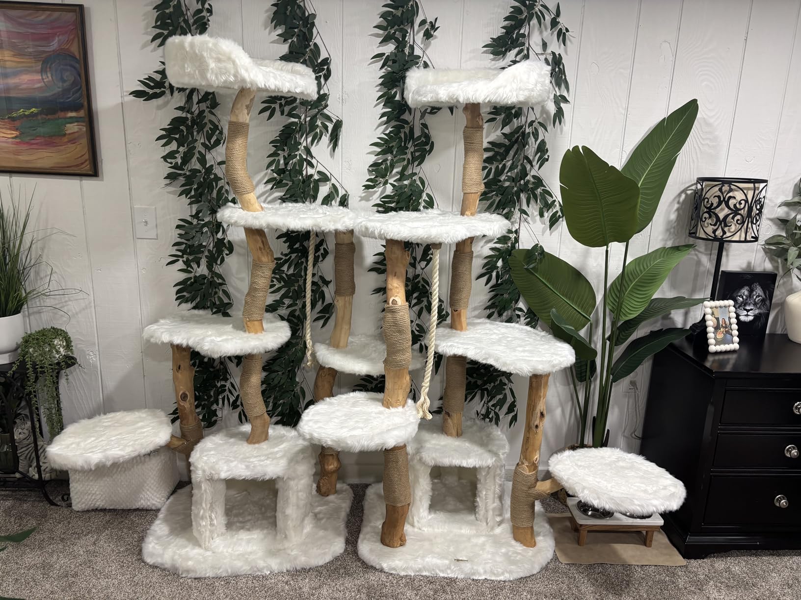 PETSITE 66 inch Tall Wooden Cat Tree Tower, Multi-Level Cat Tower with Jute Scratching Posts, Sisal Rope, Cat Condo, and Dangling Ball, Soft Long Plush, Modern Cat Tree for Indoor Cats Large Adult customer photo 2