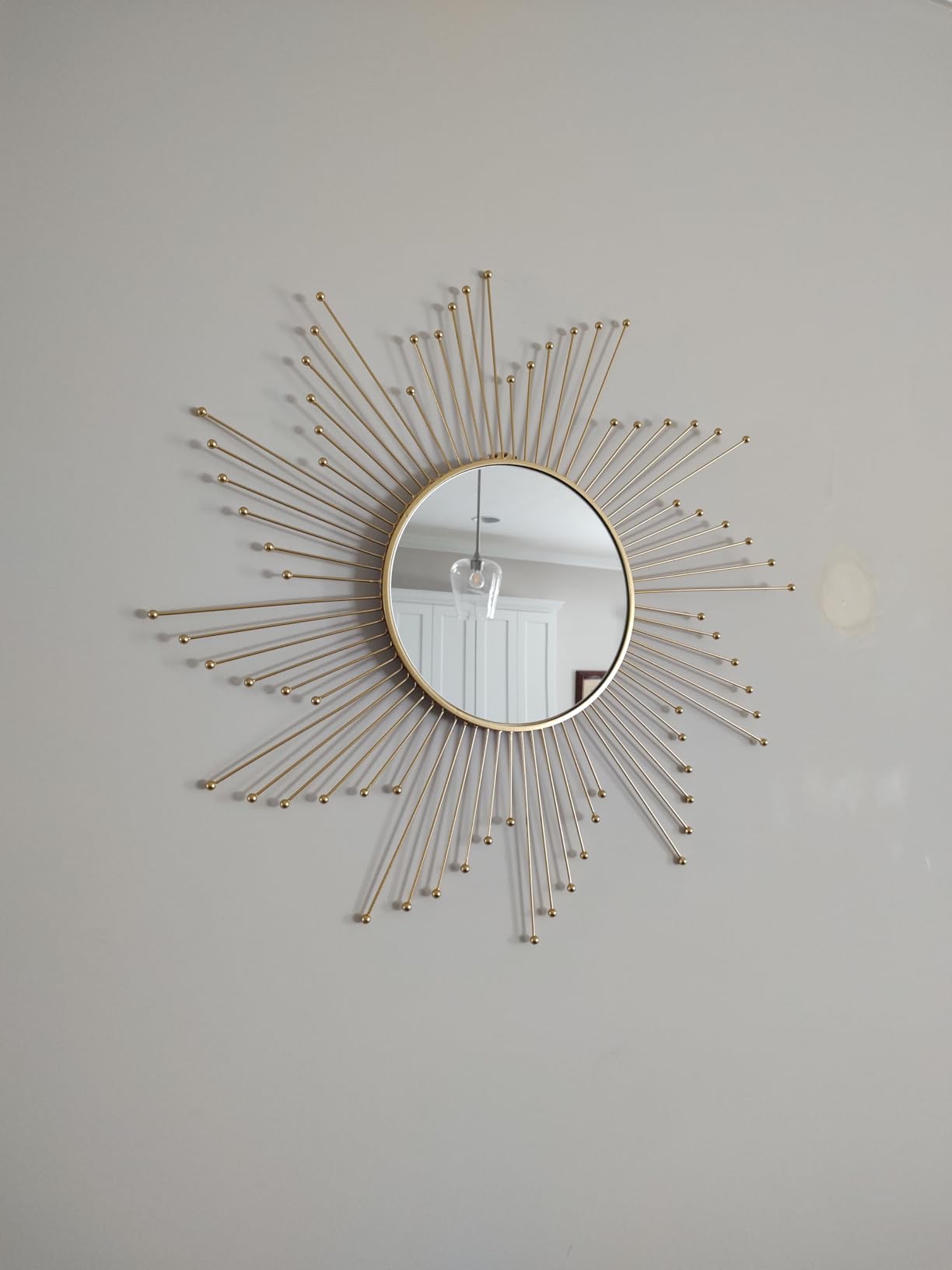 24'' Large Gold Sunburst Mirror, Metal Starburst Mirrors, Mid-Century Modern Sun Mirror Wall Decor for Living Room, Bedroom, Bathroom, Hallway, and Entryway customer photo 1