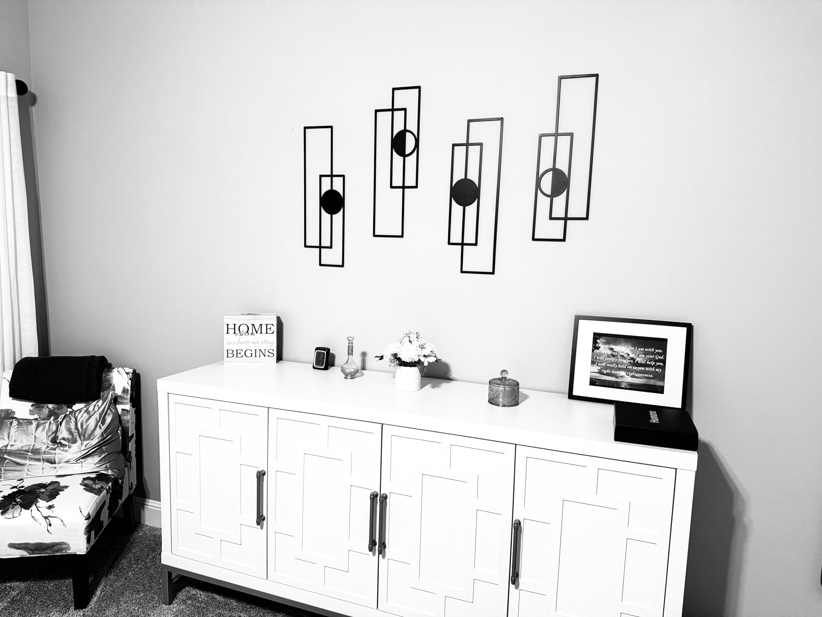 Abstract Black Metal Wall Art for Living Room, 4 Pack Large Wall Sculptures Minimalist Modern 3D Textured Geometric Metal Wall Decor for Bedroom Bathroom Kitchen Study customer photo 1
