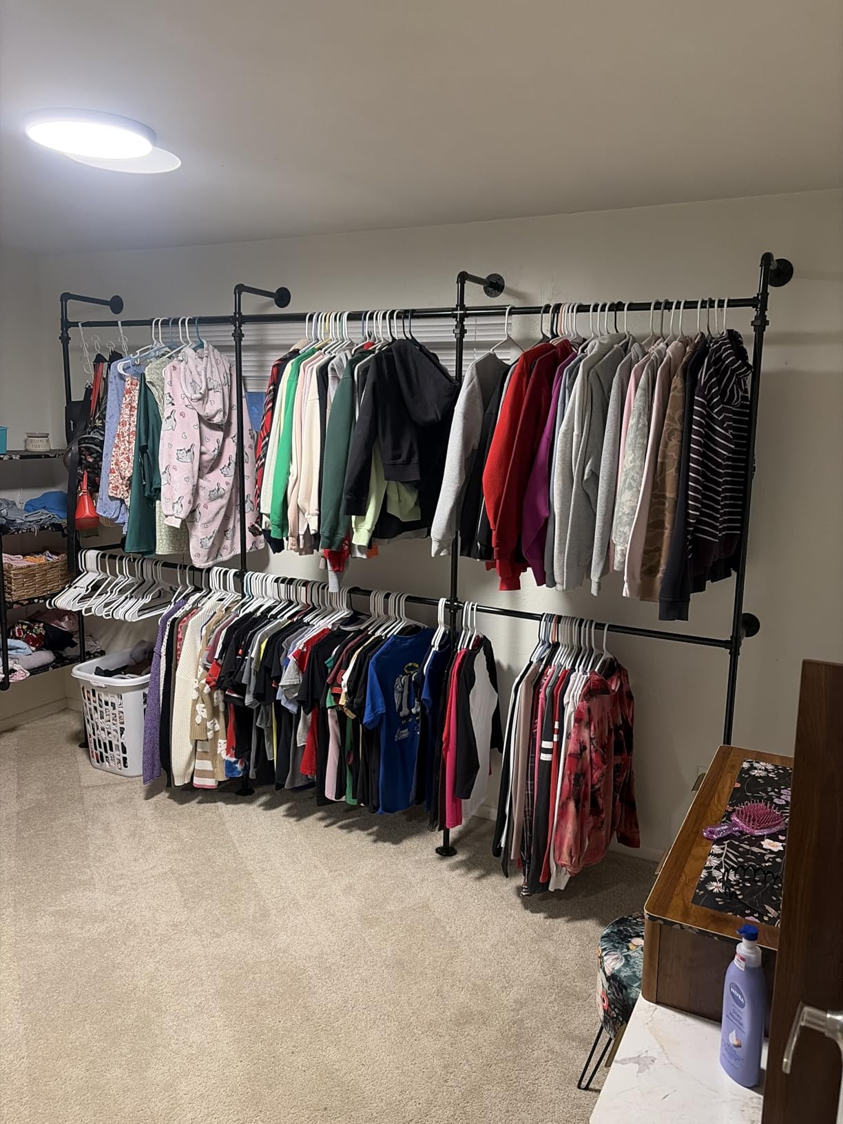 Aheaplus Industrial Pipe Clothing Rack, Reversible 13FT Clothes Rack for Hanging Clothes, Heavy Duty Garment Racks, Wall Mounted Closet Wardrobe, Corner L Shaped Walk-in Closet System, Black customer photo 1