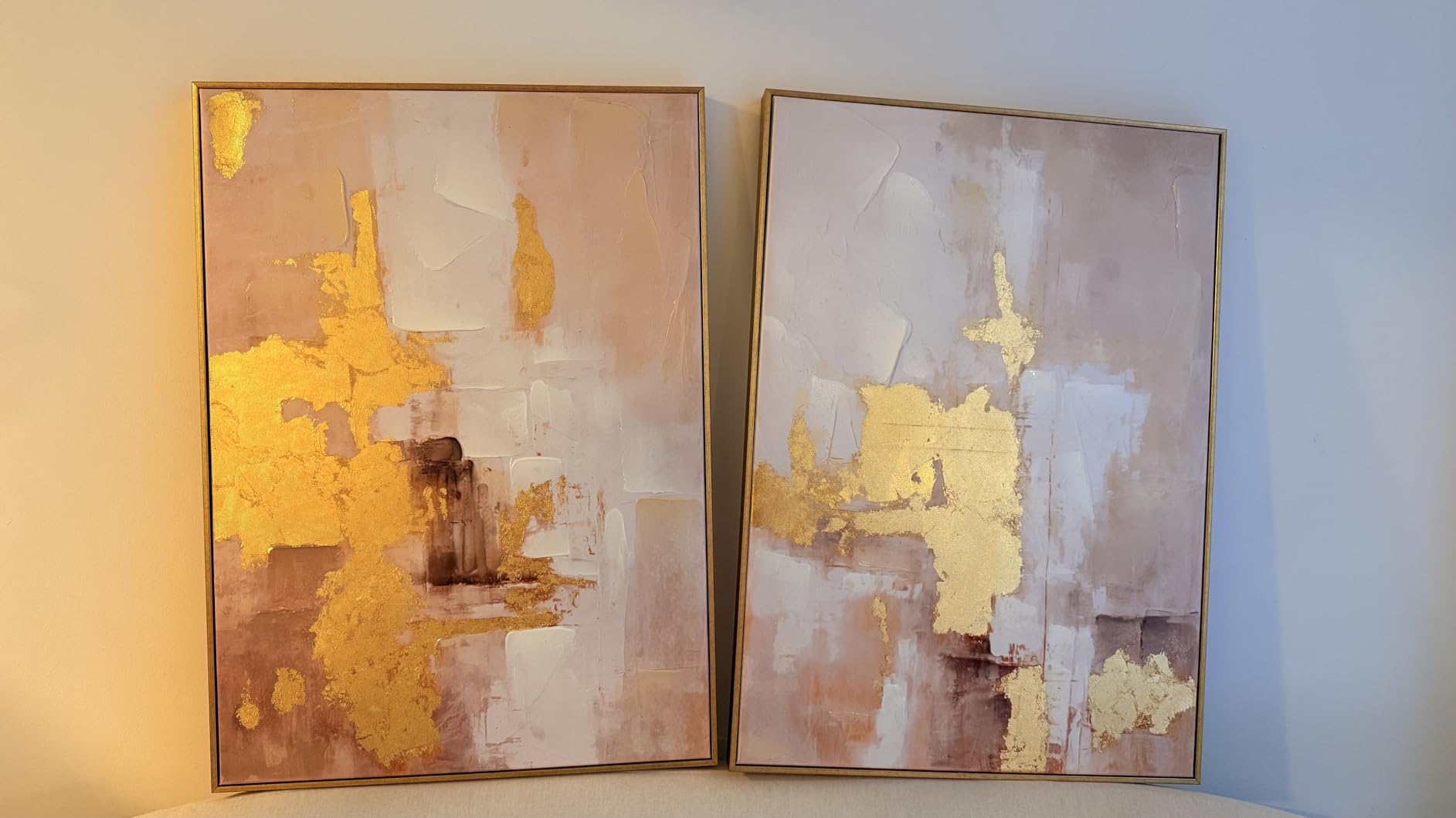 2 Piece Gold and Neutral Abstract Wall Art - Modern Textured Canvas Prints with Hand-Applied Brush Strokes, Framed Artwork for Living Room, Bedroom, or Office, 20 x 28 Inches customer photo 2