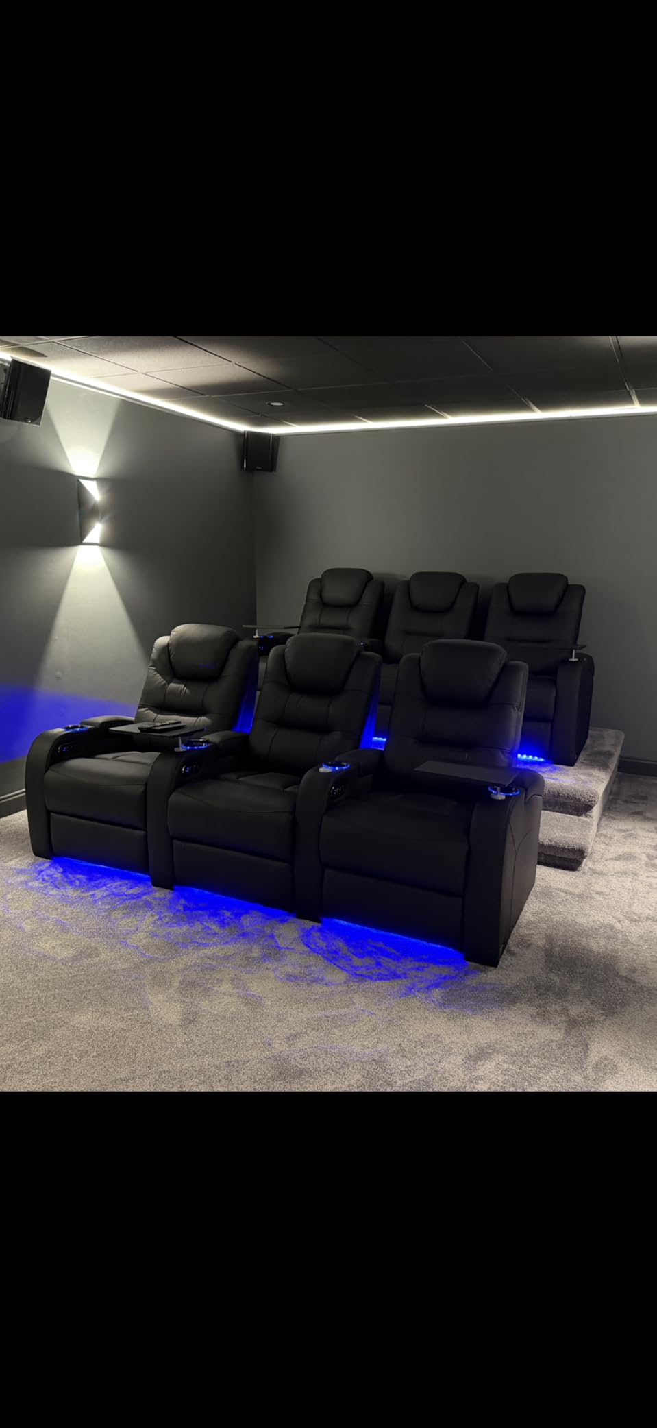 comfiroom Leather Home Theater Seating, Simple Style Dual Power Electric Headrest Game Seats Leather Movie Theater Chairs Recliner Sofa with Type-C USB Charger (Grey, Row of 4) customer photo 1
