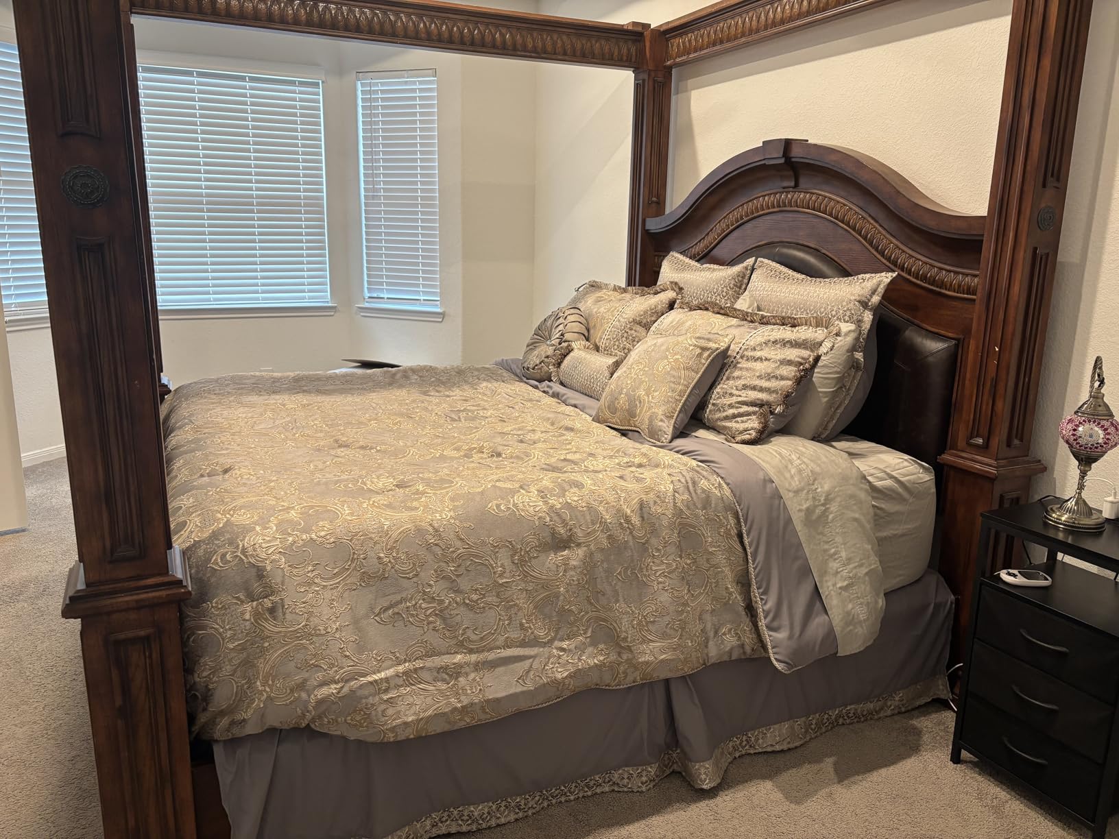 Loom and Mill 9-Piece Jacquard Comforter Set King, Royal Elegant Damask Design Comforter Sets, Luxury Bedding Set with Bed Skirt, Euro Shams, Decorative Pillows, All Season(Gray+Beige Brown, King) customer photo 2