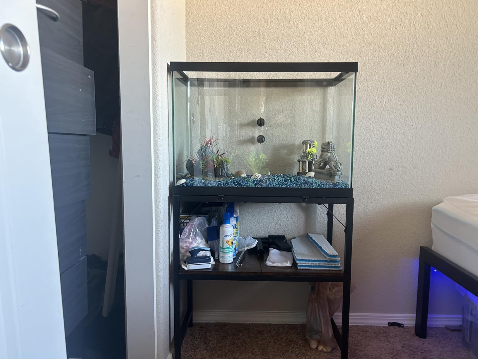 30 Gallon Fish Tank Stand, Aquarium Stand with 2-Tier Storage Shelves, Heavy Duty Breeder Turtle Terrarium Stand Rack for Home Office, 30.0
