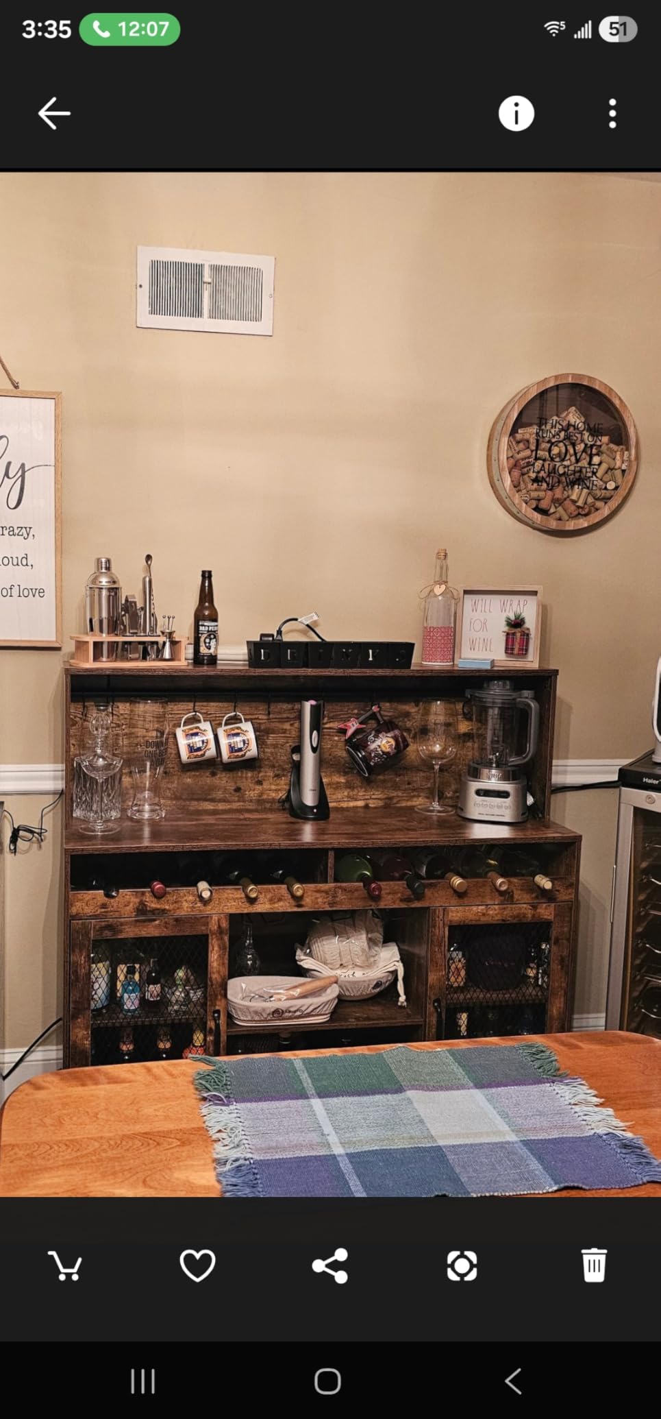 Loomie Wine Bar Cabinet with LED Light, Liquor Cabinet (Rustic) customer photo 1