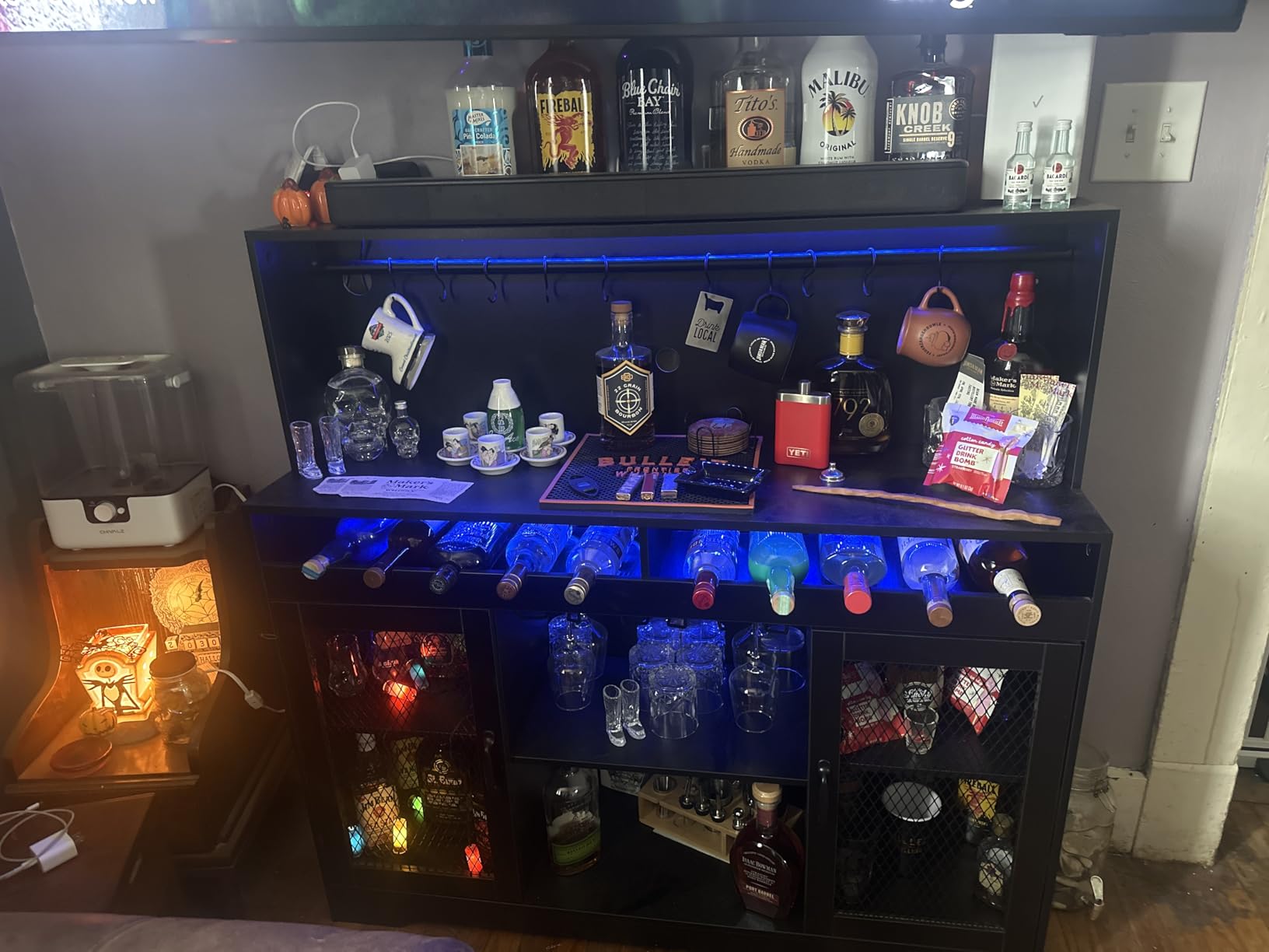 Loomie Wine Bar Cabinet with LED Light, Liquor Cabinet (Rustic) customer photo 2