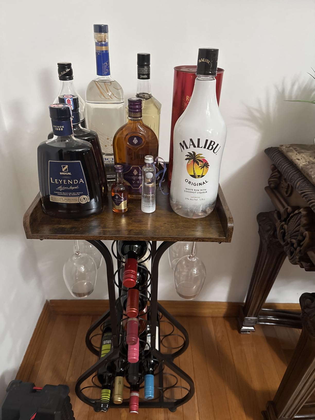 X-cosrack Wine Rack Freestanding Floor, Wine Storage Rack Mini Bar Table with Tabletop, Glass Holder Wine Bottle Display Stand Liquor Cabinet for Home Bar Kitchen Living Room customer photo 2
