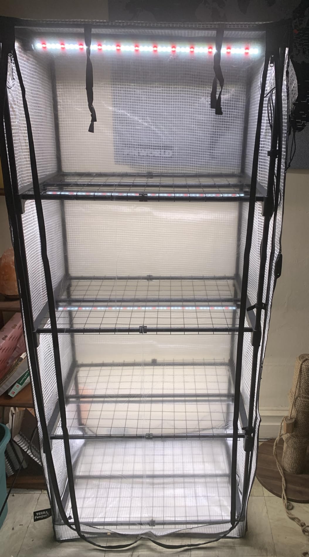 Mushroom Grow Tent with 6500K LED Light & Timer, 4-Tier Shelves Fit Up to 8 Monotubs, Mini Indoor Greenhouse with Grow Light, Waterproof Tray, 4 Vents, Martha Tent customer photo 2