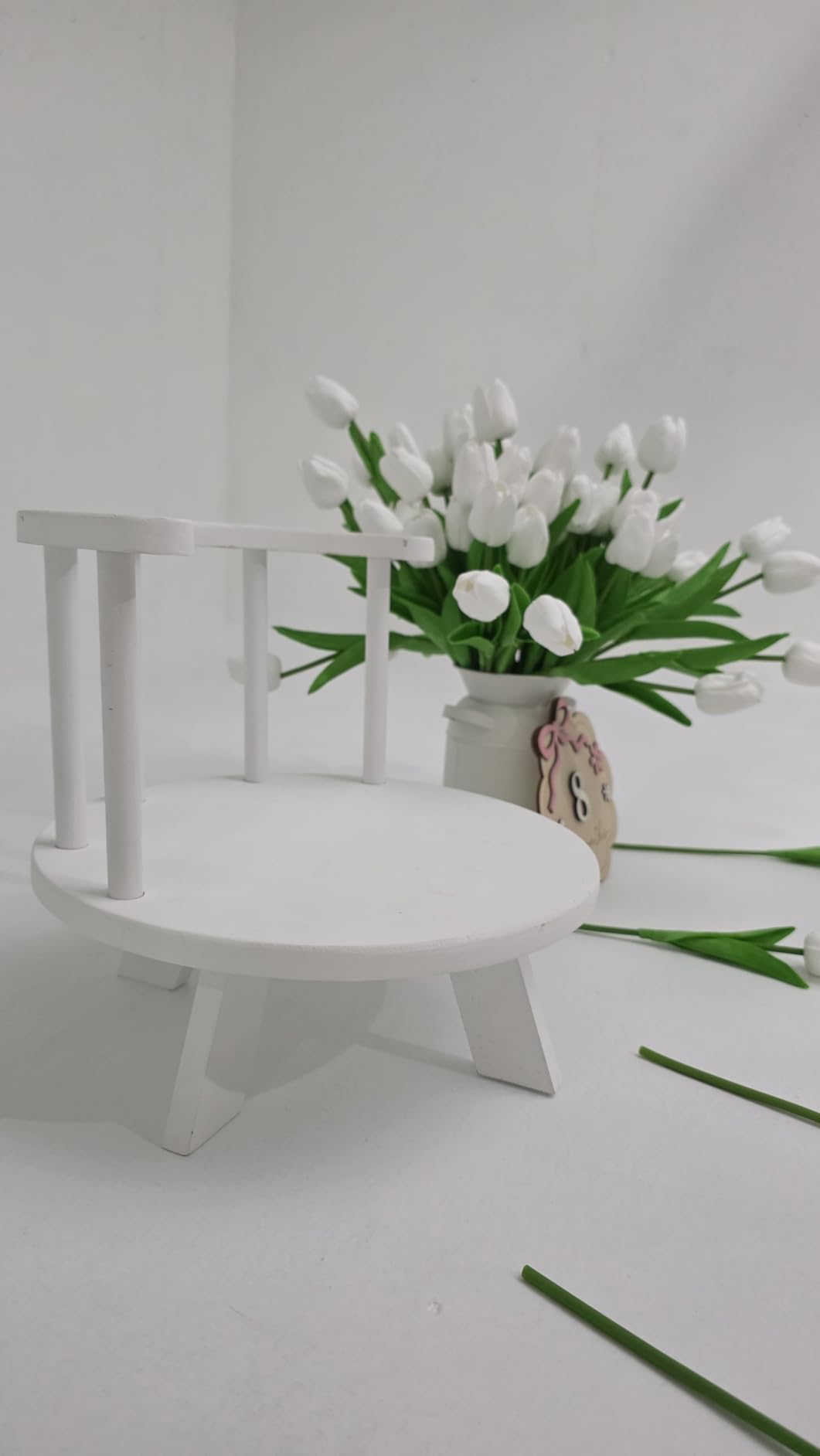 Photography Props Wooden Stool Set Photo Studio Accessories White Semi-Circular Stool Chair Toddler Photo Props Doll Chair Wood Stool Bench Children Photoshoots Child Photo Props Gift customer photo 1