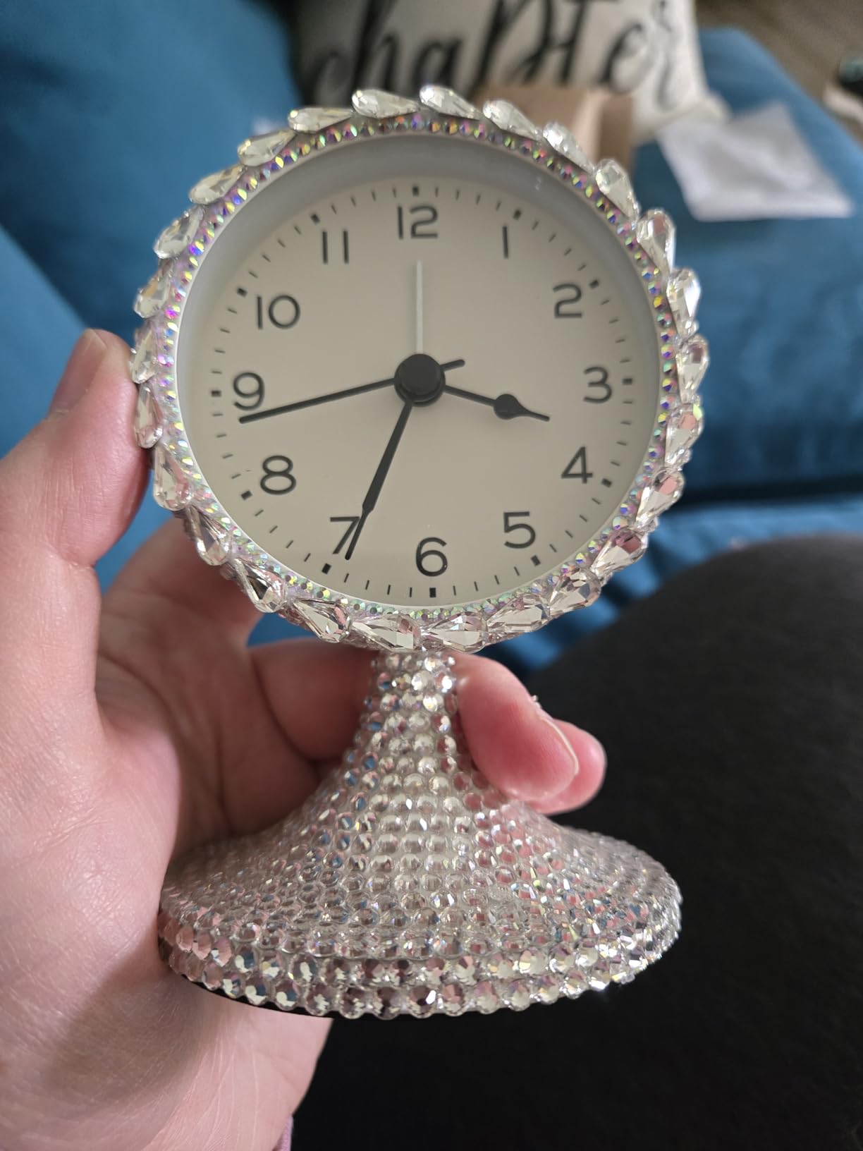 Bling Vintage Table Clock on Stand, Decorative Desk and Shelf Clock, Non-Ticking Metal Frame with Glitter Rhinestones for Office, Living Room or Bedroom customer photo 2