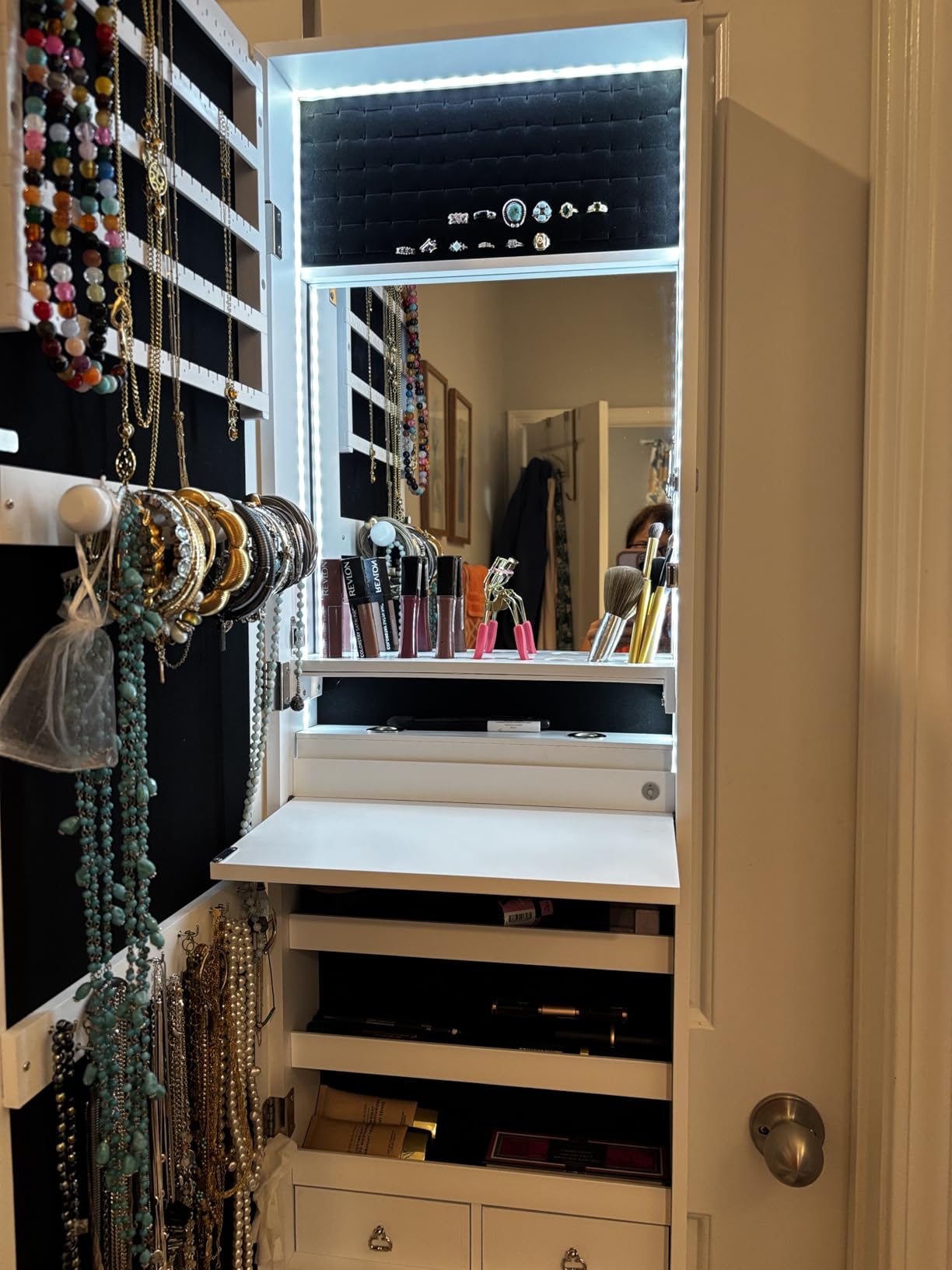 Best Choice Products Arch Mirror Jewelry Cabinet, Jewelry Storage Organizer, Armoire, Lockable Wall or Door Mountable, Full-Length Mirror - Gold customer photo 2