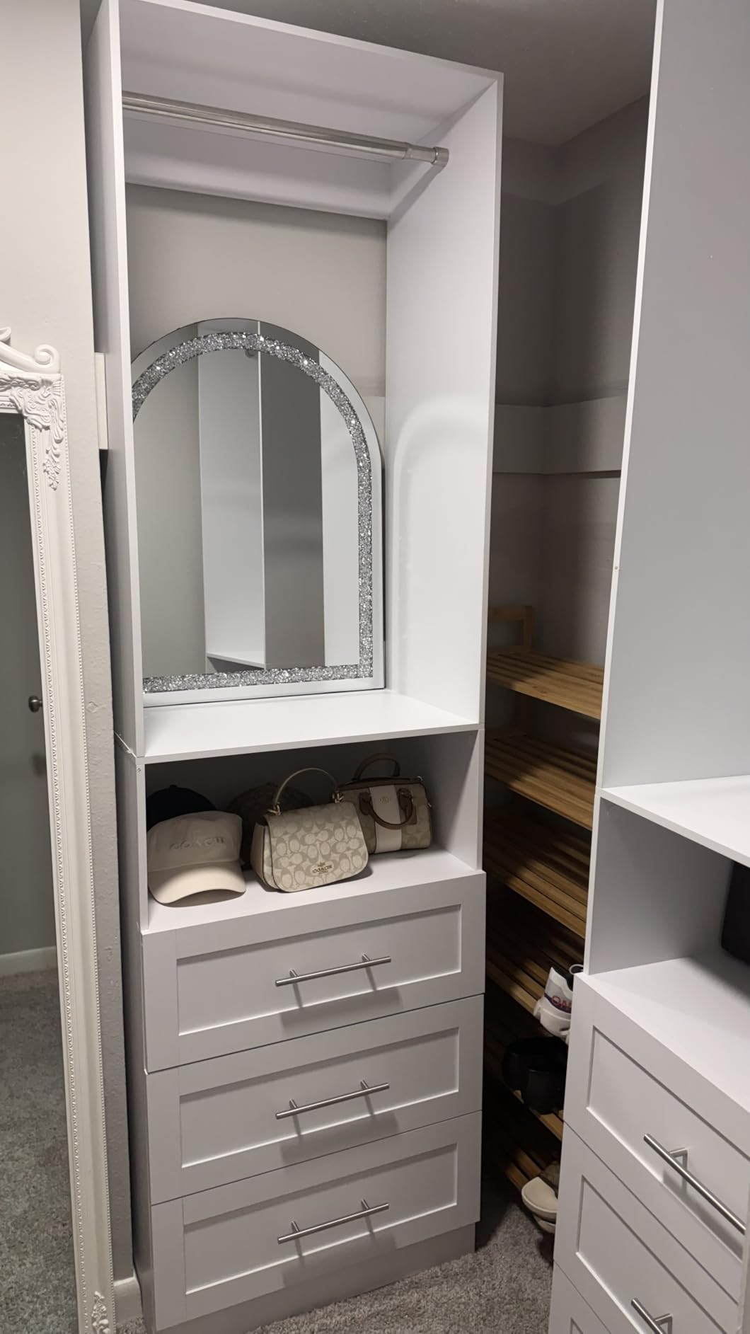Closet System with Drawers, 8FT Wood Closet Organizer System Walk-in Closet Freestanding Corner Closets Storage with Hanging Rods, White (8FT) customer photo 1