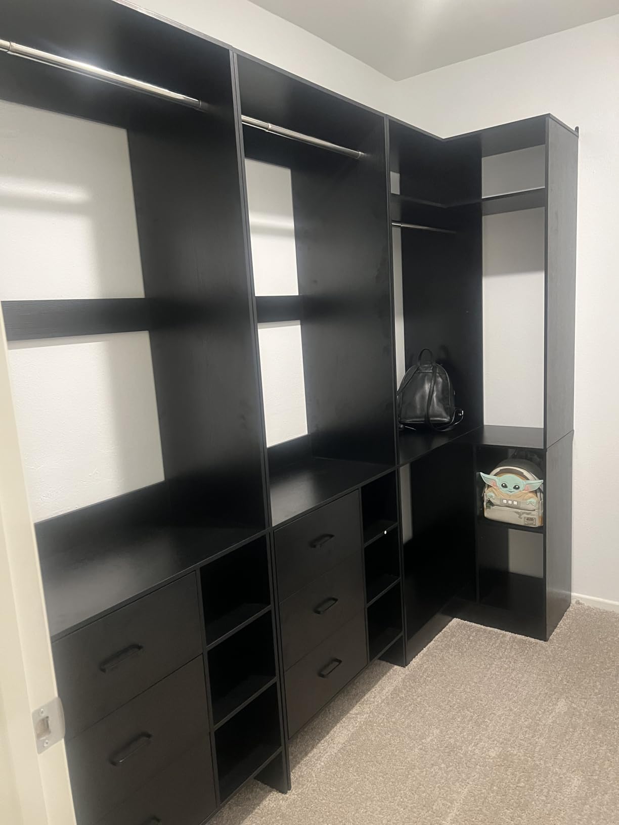 Aheaplus Closet System with 6 Drawers, 4 Hanging Rods & Corner Tower, Corner Closet System with Hanging, 80.9