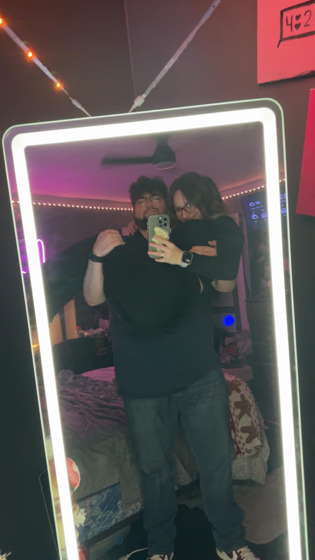 GLSLAND 34x76 inch Full Length Mirror with Lights - LED Full Body Mirrors Stepless Dimmable 3 Color Lighting Floor Standing Hanging for Bedroom Cloakroom,White customer photo 1