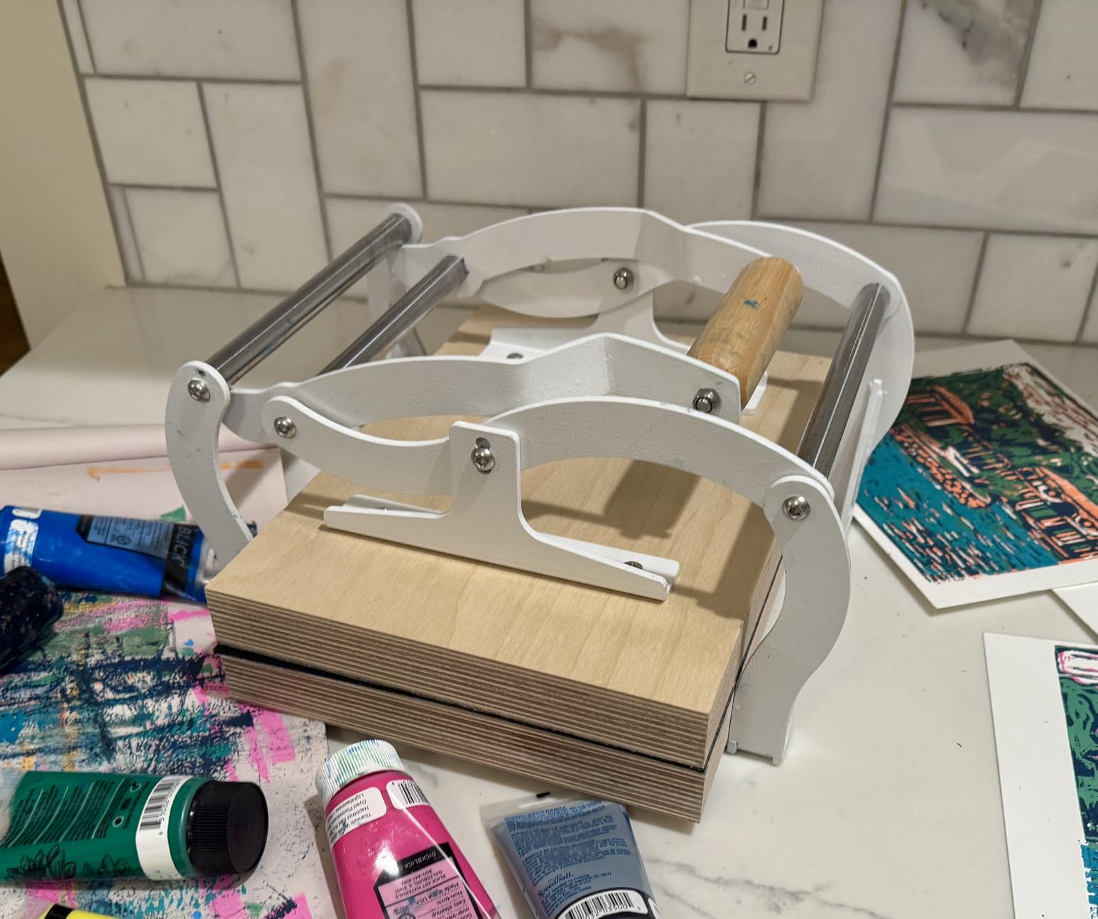 TOPOWN Linocut Printing Hand Lever Press Machine, Linocut Press Machine, Manual Hand Lever Printing Press for Linoleum Blocks with Felt Pad (A4, Black) customer photo 2