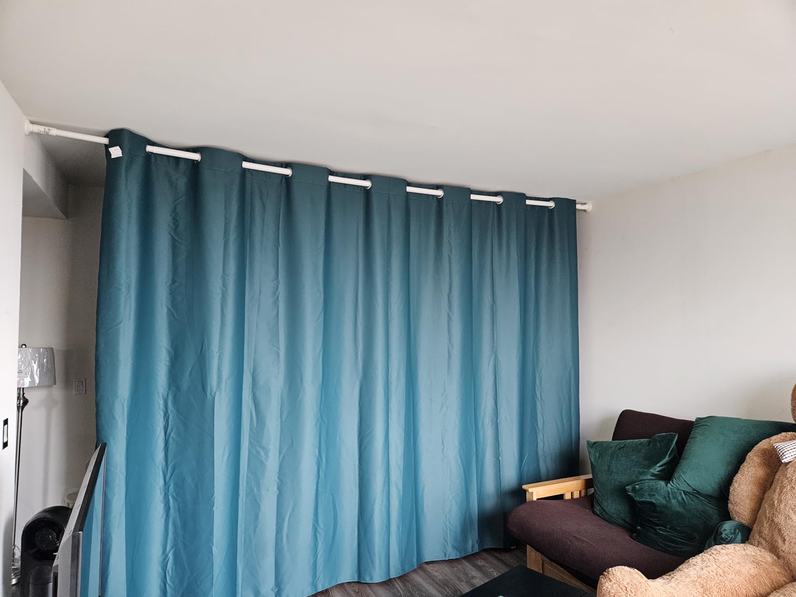 NICETOWN Room Divider Curtain with Adjustable Ceiling Track, W100 x L84 Blackout Curtain for Sliding Door, Ceiling Mouted Drape for Living Room/Hospital Divider, 1 Panel Black Drape, White Track customer photo 2