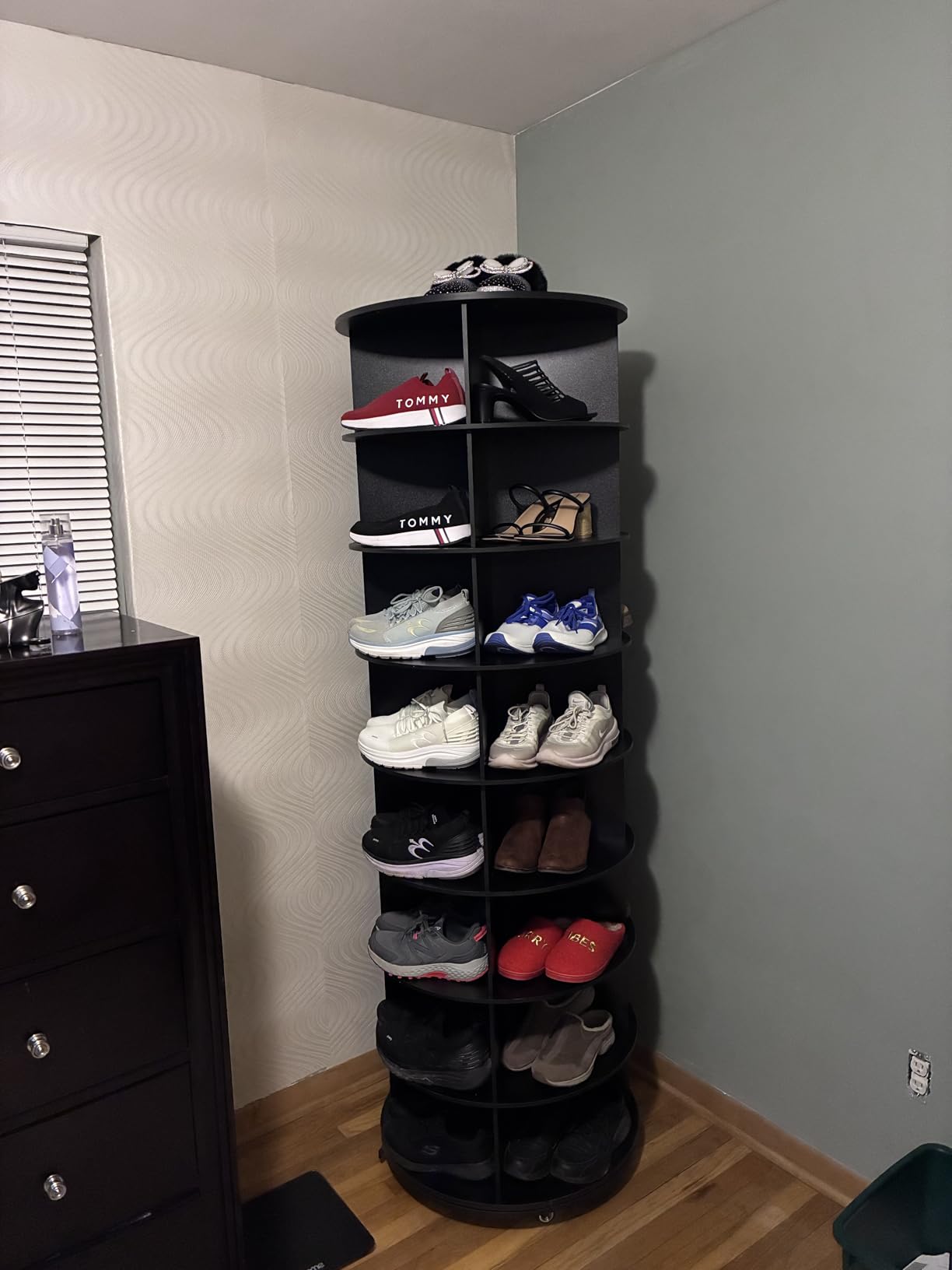 8 Tier Rotating Shoe Rack, Shoe Tower Organizer with 4 Universal Casters, Spinning Lazy Susan Display Storage Rack Round Carousel Vertical Handbag Closet (Natural, 23.6'' x 23.6'' x 74'') customer photo 2