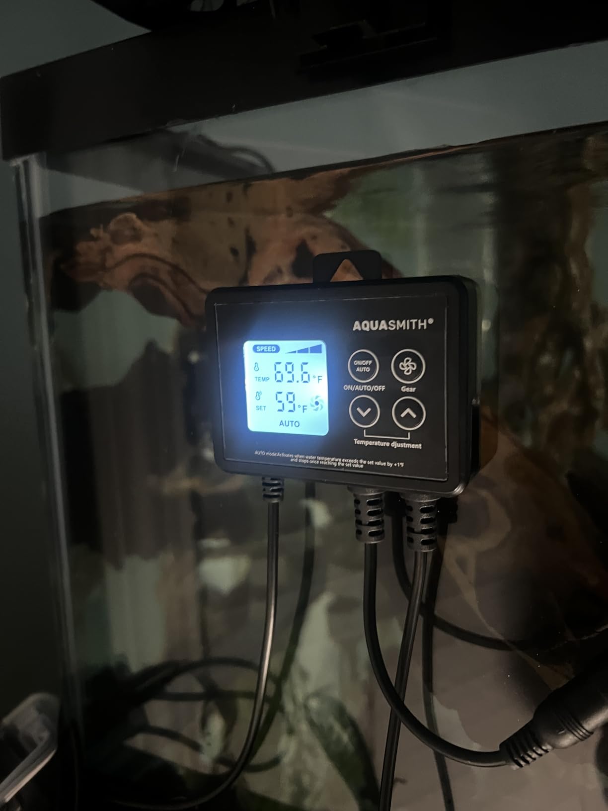 Aquarium Chiller Fan, Fish Tank Cooler with Temperature Control, Minimum Setting 59°F, Auto Start/Stop, Refrigeration Effect 3-7°F, 3-Speed Modes, for Axolotl Seawater Freshwater Coral Grass Tank customer photo 2