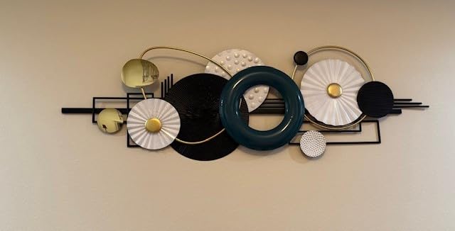 Metlzks Modern Abstract Metal Wall Art, Large 59x 21 Inches Wall Sculptures, Geometric Circles Design Wall Decor, Blue Black White customer photo 2