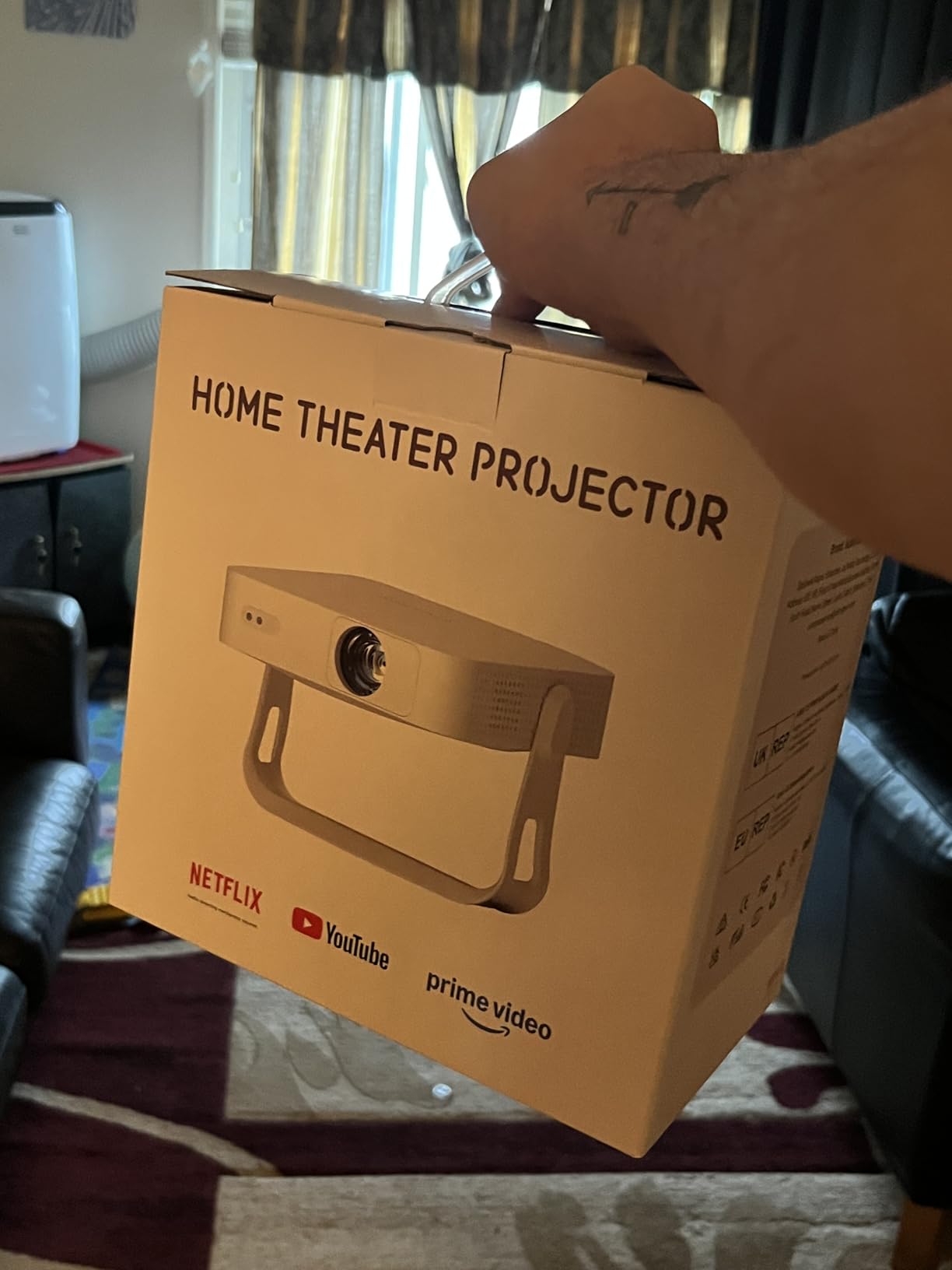 [Officially-Licensed App & Auto Focus]White Smart Mini Projector with WiFi and Bluetooth, XuanPad 4K Support Movie Projector, Portable Native 1080P Outdoor Projector with 360° Stand customer photo 1