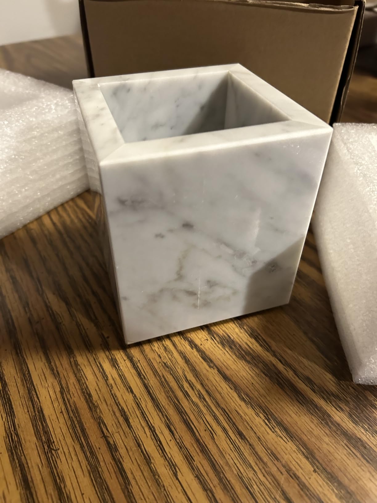 Real Natural Travertine Marble Toothbrush Holder & Pen Holder & Makeup Brush Holder & Utensil Holder, Genuine Stone Rectangular Bathroom Tumbler Cup, Durable Office & Home Countertop Organizer customer photo 2