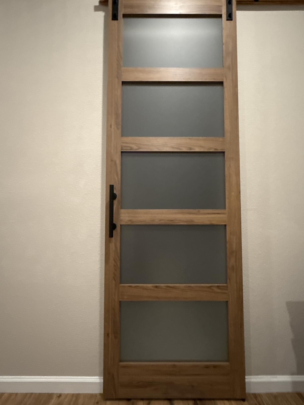 FREDBECK 36in x 96in Glass Barn Door Glass Door with 6.6FT Barn Door Hardware Kit & Handle Included, 5-Panel Frosted Glass customer photo 2